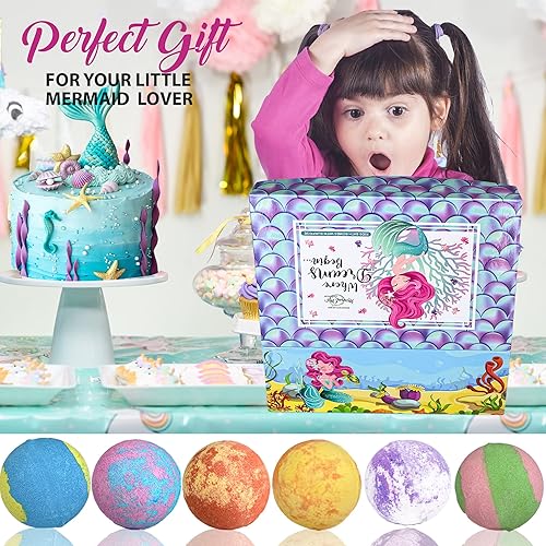 Miniatura 6 de Bombas de baño de sirena para niñas con joyas en el interior y caja de joyería para niños, orgánicas, hidratantes para la piel, bombas de baño de