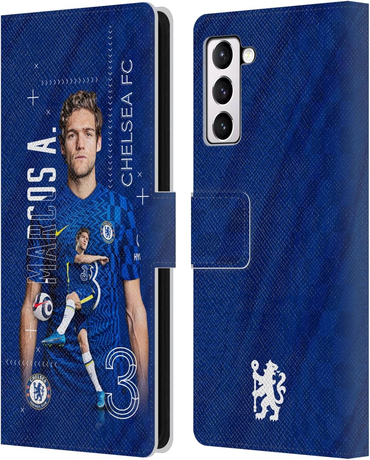 Head Case Designs Officially Licensed Chelsea Football Club Marco Alonso 2021/22 First Team Leather Flip Case Compatible with Samsung Galaxy S21+ 5G