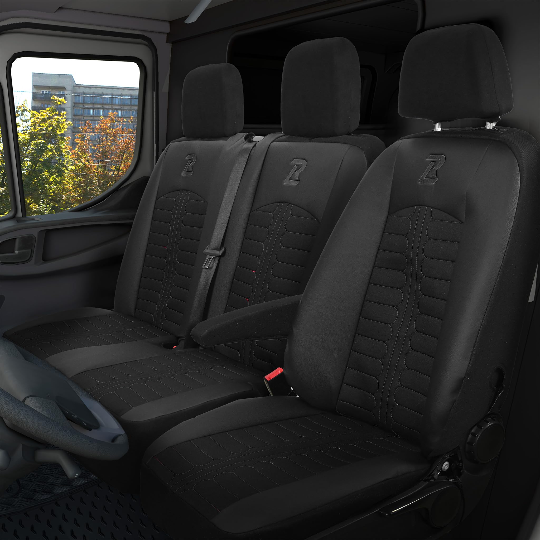 LUCARO Sitzbezüge Auto für Mercedes Sprinter 3 ab 2018 - Sitzbezügesets 1+2 - Auto Sitzbezüge Schwarz - Mercedes Sprinter Sitzbezug - Mercedes Sprinter Sitzbezug