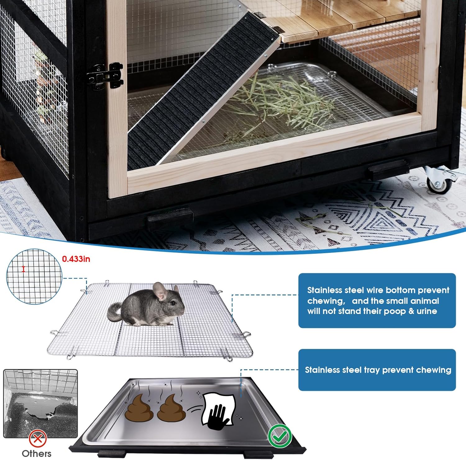FunXplore Chinchilla Ferret Cage with Stainless Steel Tray 5 Levels Habitat, Devider for 2 Small Animals, Hamster Rat Rabbit Hedgehogs Squirrel Chameleon Lizard Gerbils