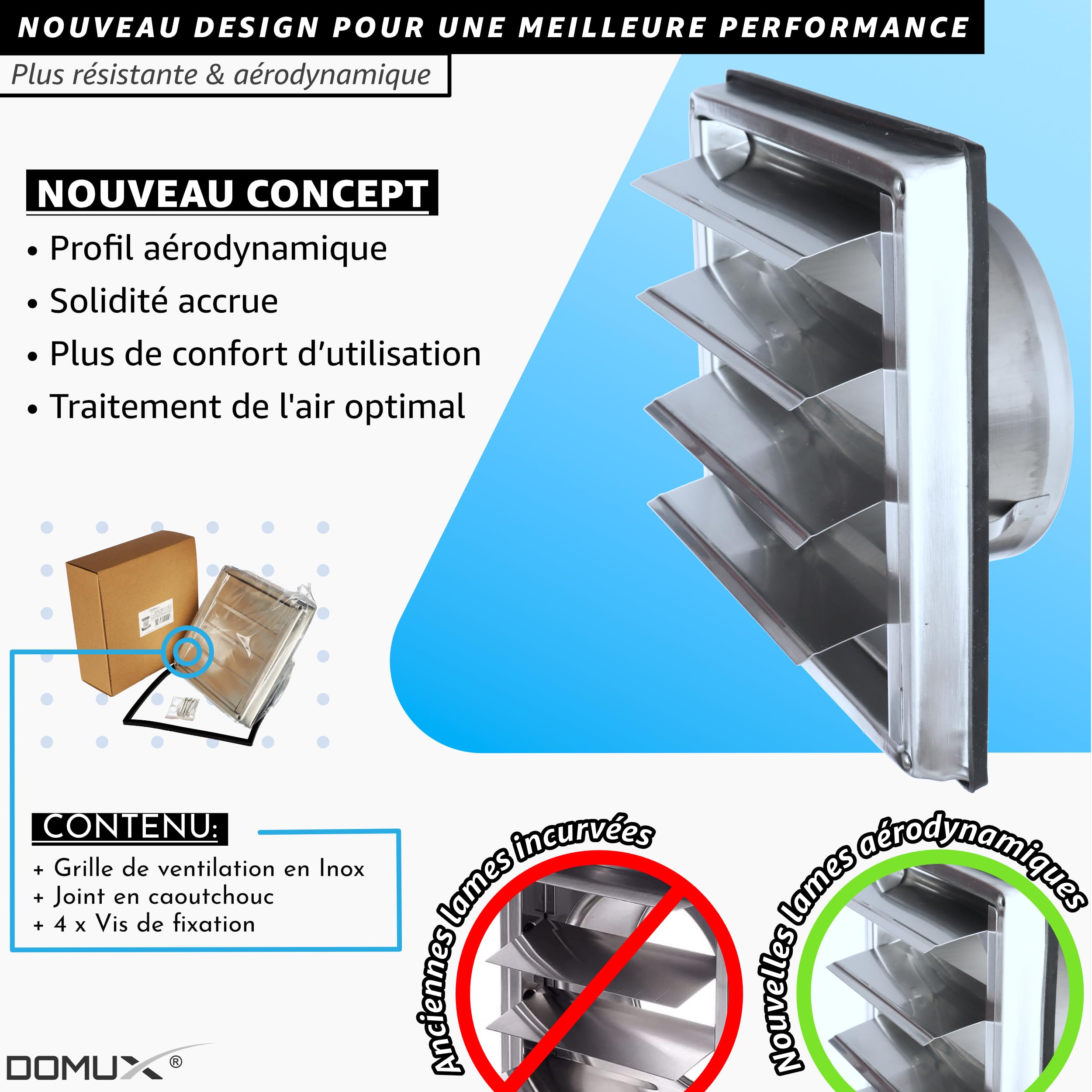 Grille Aération Ventilation 2-en-1 Inox 304 Ø150 mm - 4 Lames Mobiles Clapet Anti-Retour Automatique + Stop Odeurs & Air Froid - Hotte VMC Sèche-Linge - 185x185 mm DN150 - Garantie 5 Ans