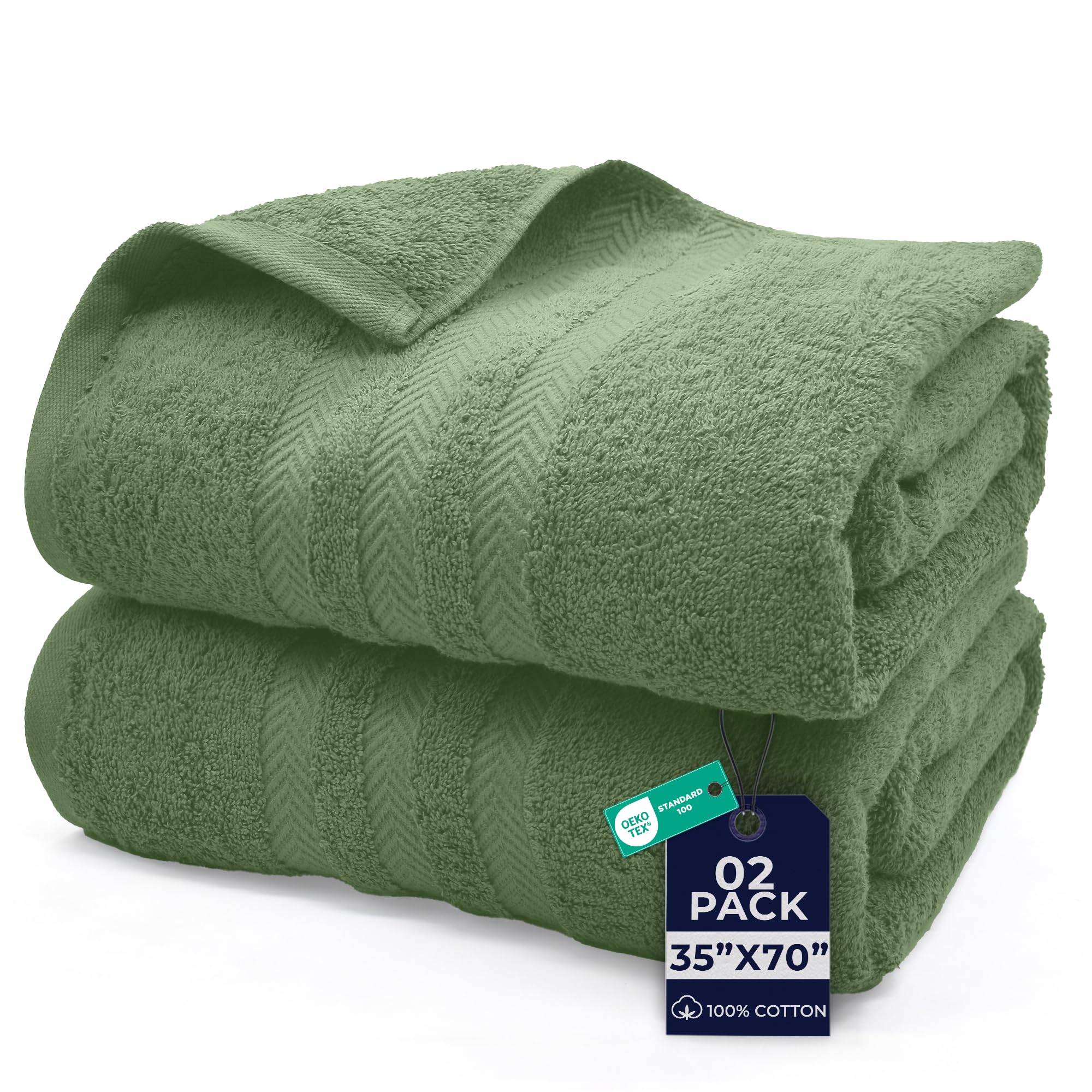 DAN River 2 Pack Bath Sheets Extra Large 35x70, Large Bath Towels for Adults, XL Oversized Heavy Duty Towel Set, 600 GSM 100% Ring Spun Cotton, Soft Quick Dry, Sage Green