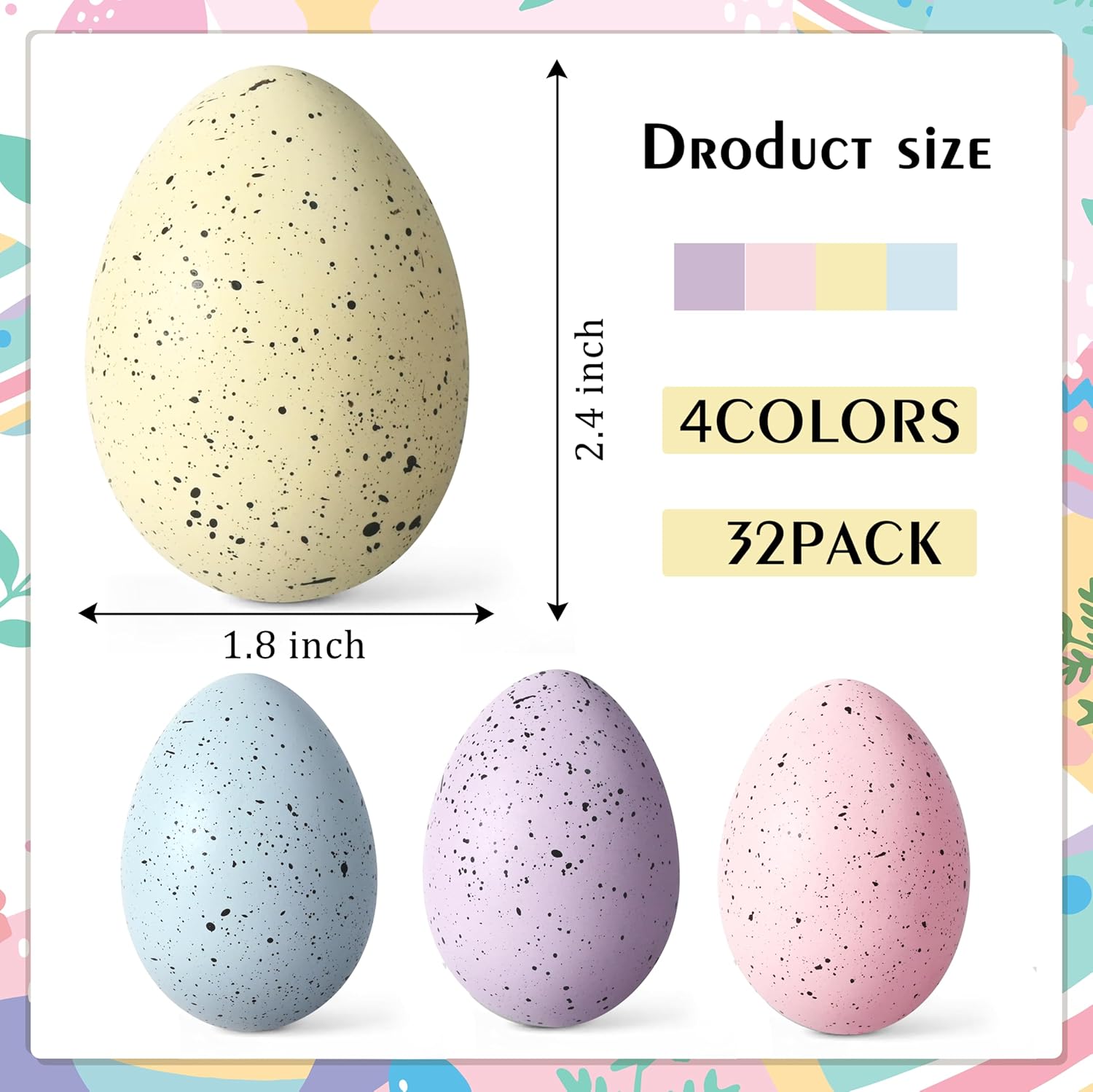 Waipfaru 32 Pcs Easter Eggs, Plastic Easter Decorations, Speckled Easter Table Decor, Easter Centerpiece Table Decorations for Indoor Outdoor Home Vase Filler Basket Spring Party DIY(Pastel Colors)