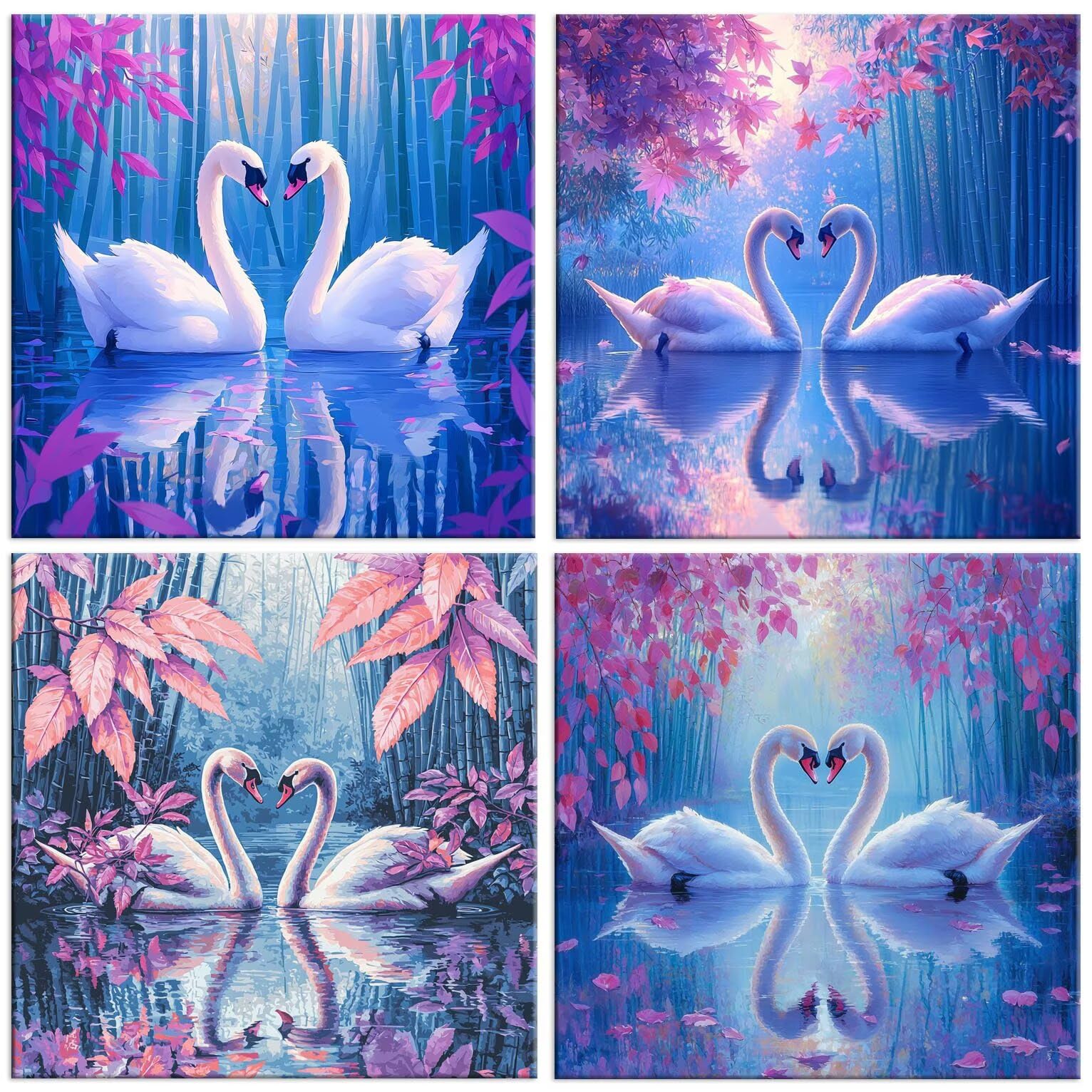 QIANLUOO Diamond Painting Kit cisne, Pintar Diamantes Kit 45x45cm f-788 | 5D DIY Diamond Painting Kit Completo 4 Pack, Pintura Diamante Niños Adultos Diamant Bordado Punto de Cruz para Decor Hogar