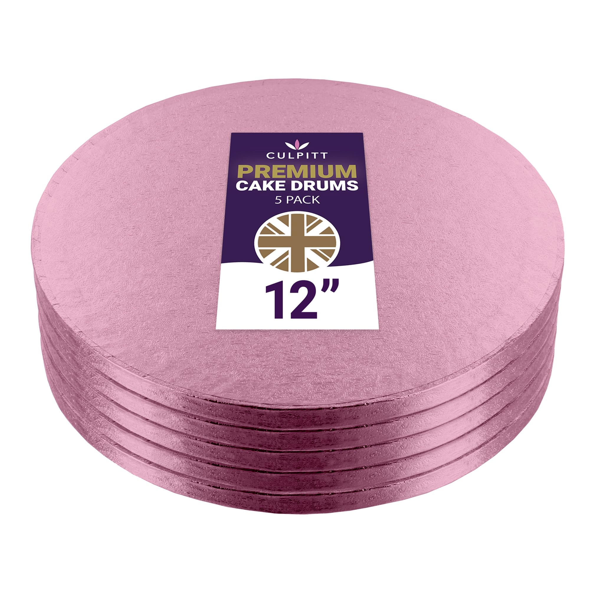 Culpitt Pink 12" Premium Cake Boards | 5 Pack | Round Cake Drums For Tray Bakes, Cakes, And Cupcake Displays, 12Mm Thick, Made In Uk | Pack Of 5