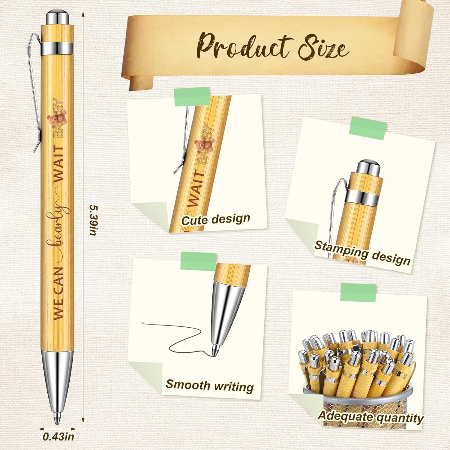 Gilprop 50 Sets Brown Bear Baby Shower Favors for Guests We Can Barely Wait Includes 50 Baby Shower Ballpoint Pens 50 Thank You Bookmarks 50 Organza Bags for Gender Reveal Gifts Guest Prizes