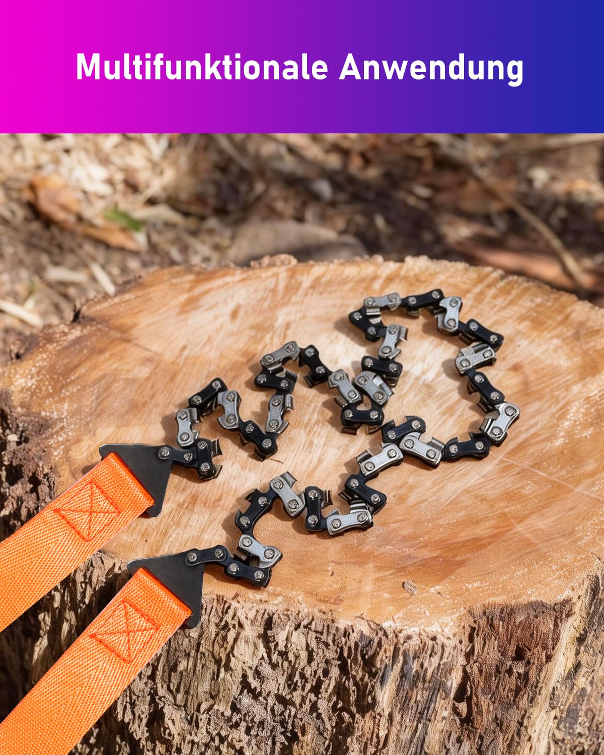 33 Zähnen Handkettensäge, ANVINKU 65,5 cm Hand Kettensäge mit Gürteltasche, Seilsäge Survival Ausrüstung, Carbonstahl Handsäge für Survival, Camping & Outdoor