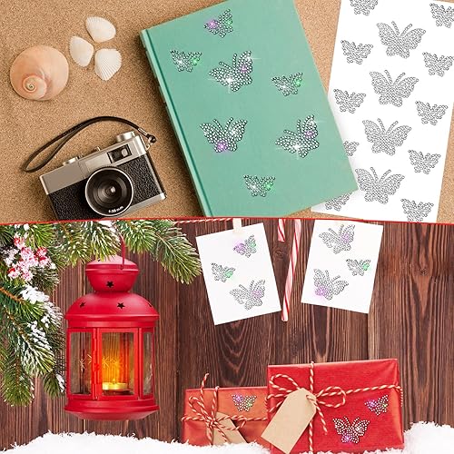Miniatura 3 de 4 hojas de calcomanías de mariposa autoadhesivas con purpurina y diamantes de imitación de mariposa para decoración de Navidad, manualidades,