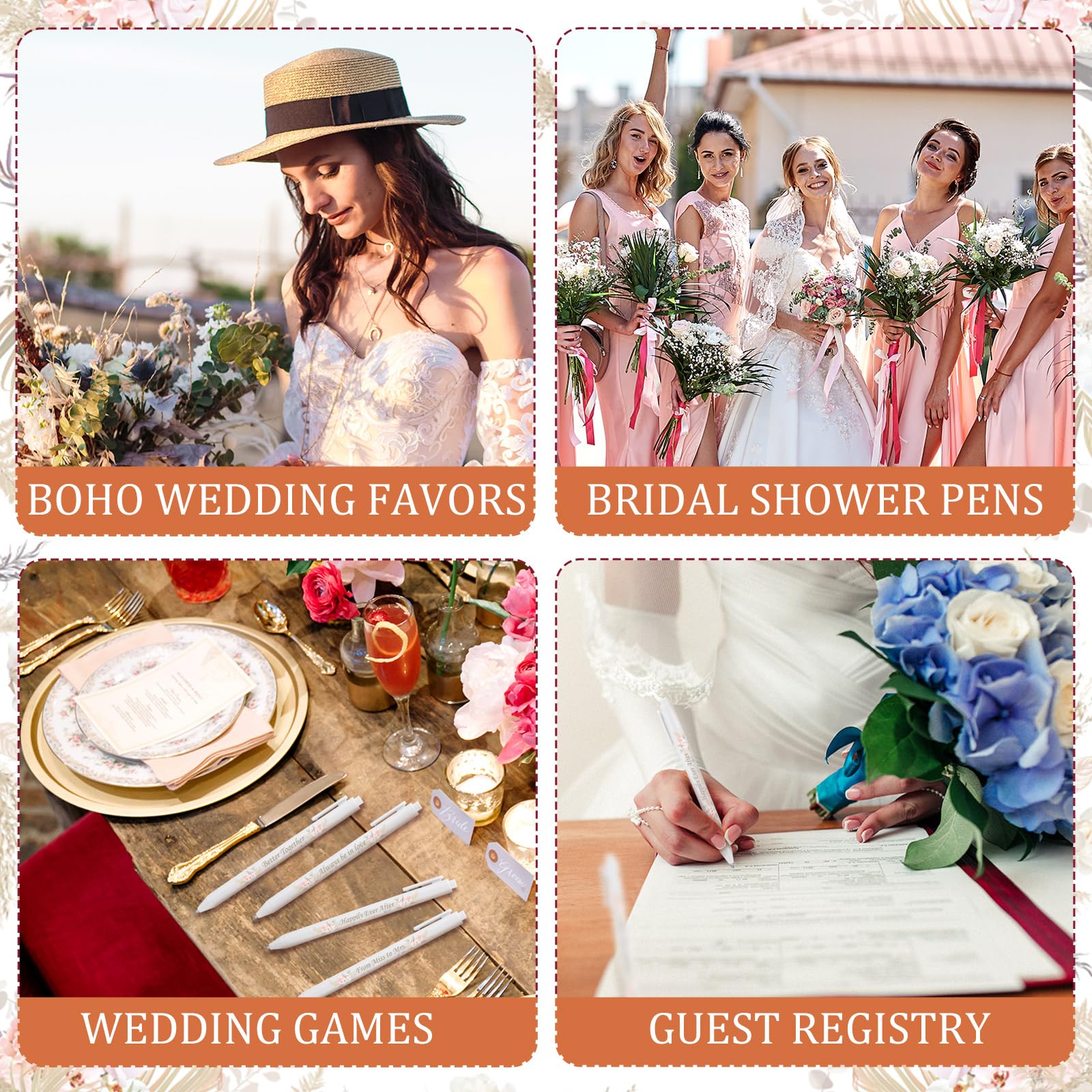 Fulmoon 75 Pcs Wedding Pens Bulk Bridal Shower Pens Game Party Favors Guest Book Bachelorette Gift Retractable Ballpoint Wedding Souvenir Supplies Office classroom Christmas (Boho)