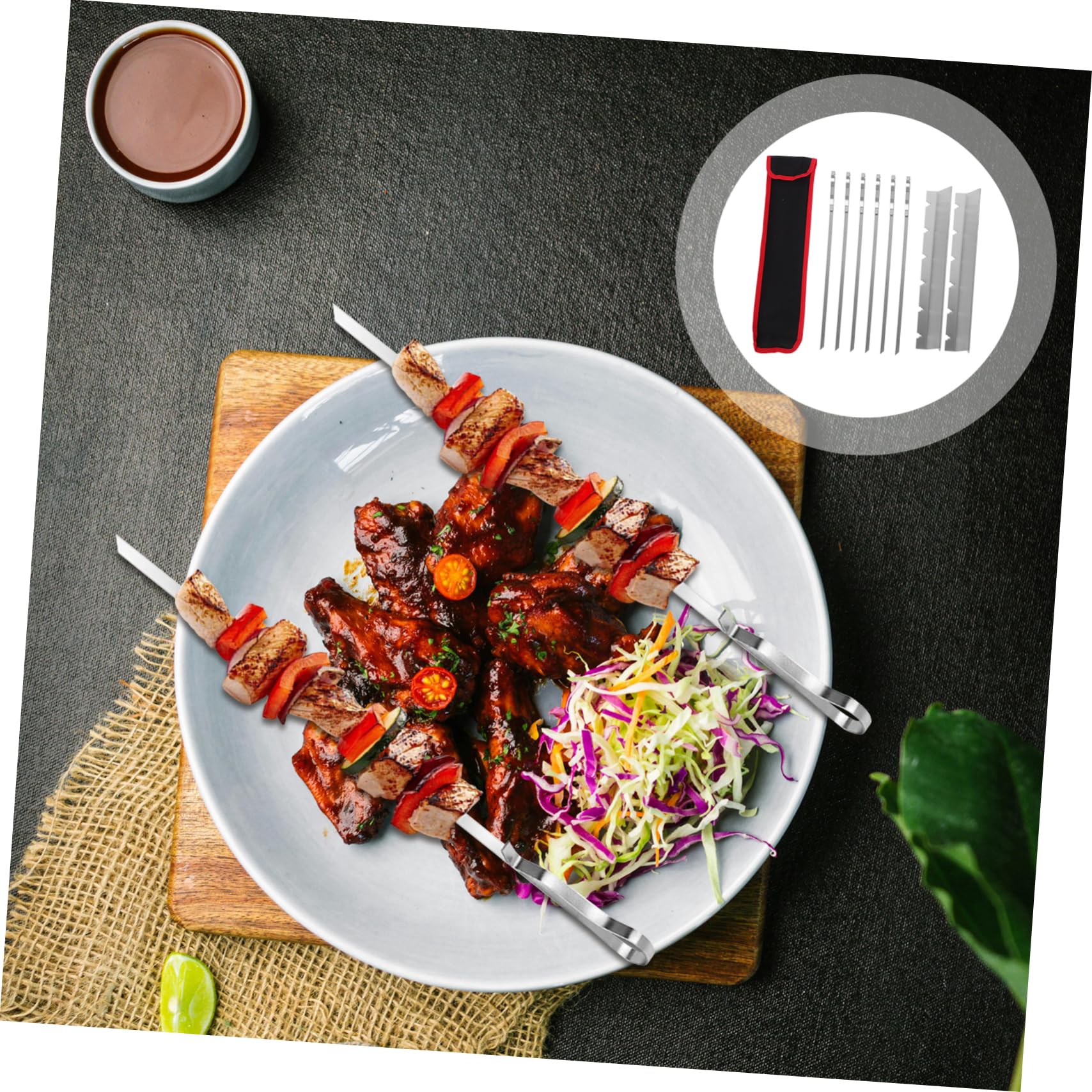 Set di Spiedini da Barbecue in Acciaio Inox, Antiruggine, Base e Borsa, per Carne e Verdure, Facile Infilare, per Feste All'aperto