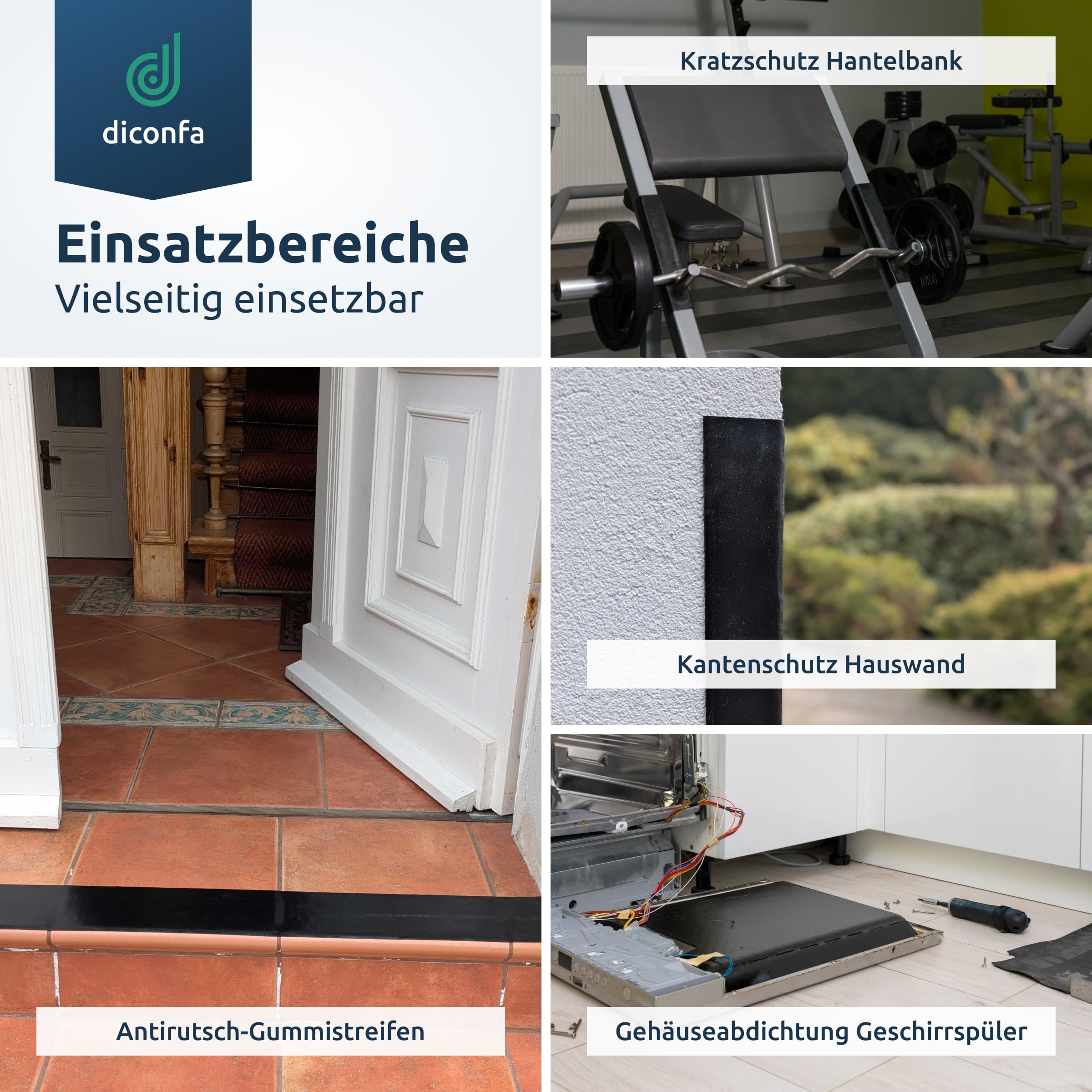 diconfa Gummistreifen SBR SELBSTKLEBEND 150mm 15cm breit - WÄHLBAR - Dicke: 0,5mm bis 10mm - LÄNGE: 0,05 bis 10m ==> 6000mm (600cm) lang, 2mm dick - Gummimatte Meterware stark haftend universal