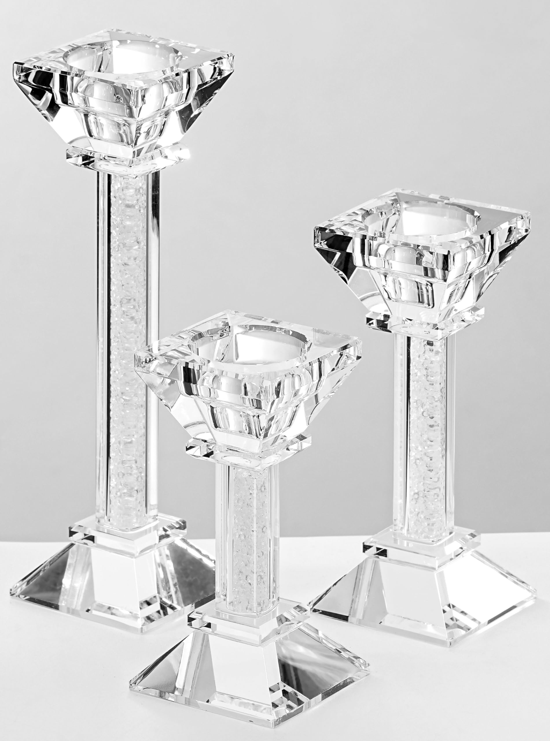 Set di 3 portacandele in cristallo, con gemme trasparenti a pilastro, centrotavola ultra elegante e moderno, decorazione per la casa per caminetto, ideale per eventi speciali, matrimoni, feste di