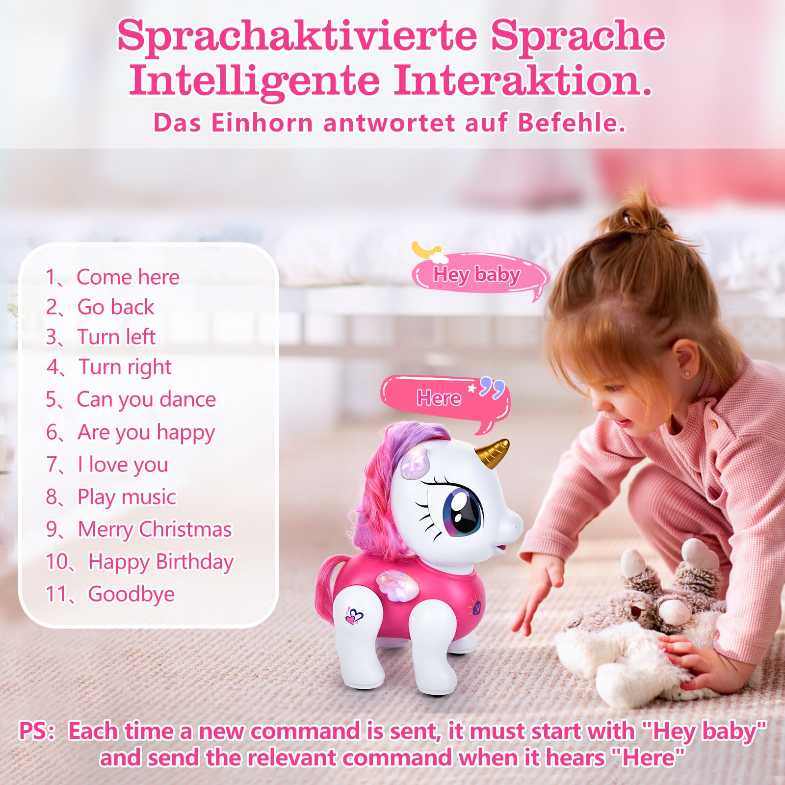 Joellfuner Einhorn Roboter für Mädchen, Ferngesteuertes Einhorn Roboter Spielzeug mit Tanz & Musik, Tonaufnahmen und Programmierbarer, Interaktiver Spielzeug Geschenk für Kinder ab 3 Jahre