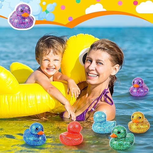 Miniatura 6 de Deekin 6 piezas de patos de goma multicolor surtidos de patos a granel chirriantes de goma para niños, baby shower, piscina, aula, verano, playa,