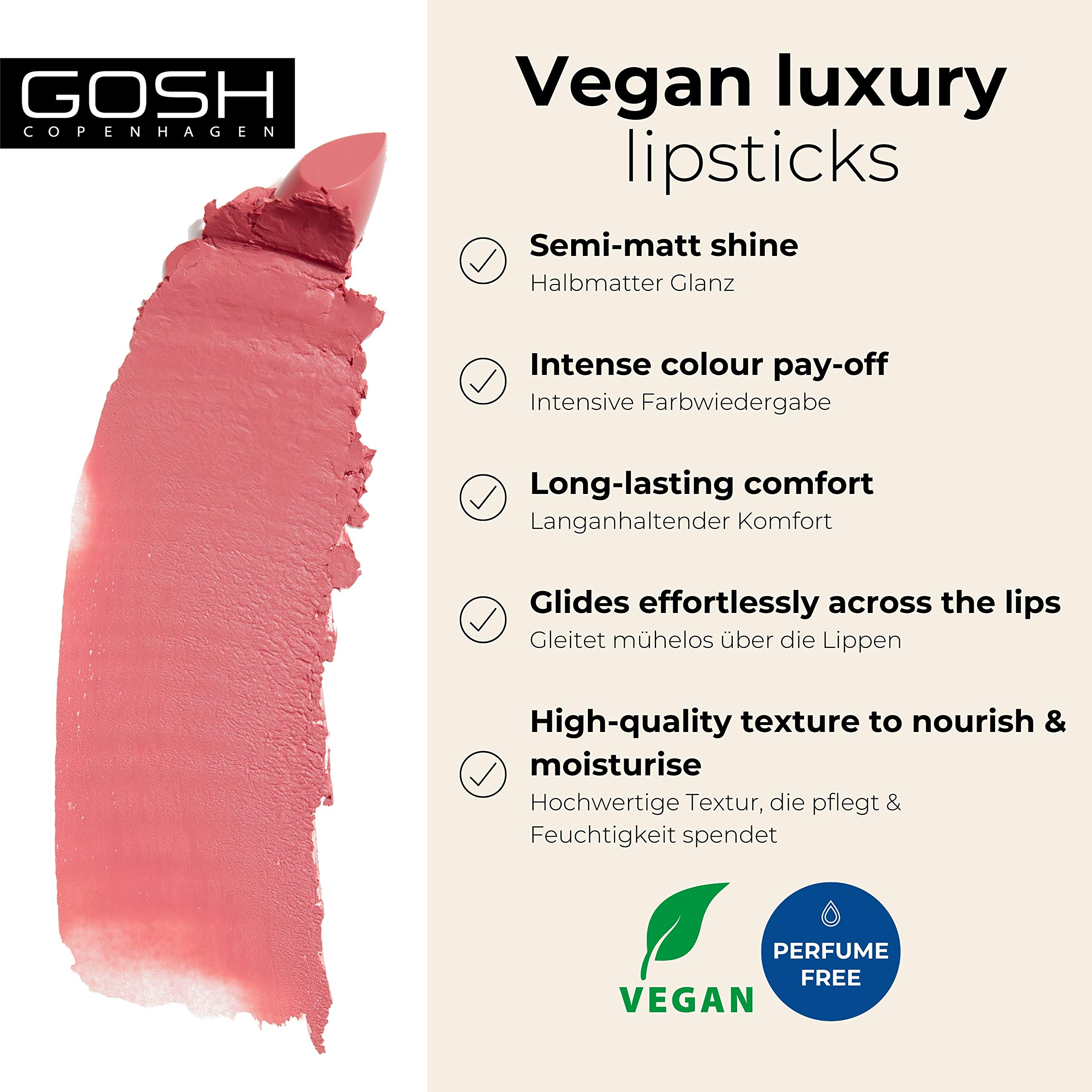 Gosh Luxury Rose Lips - 001 Love Vegan Lipstick