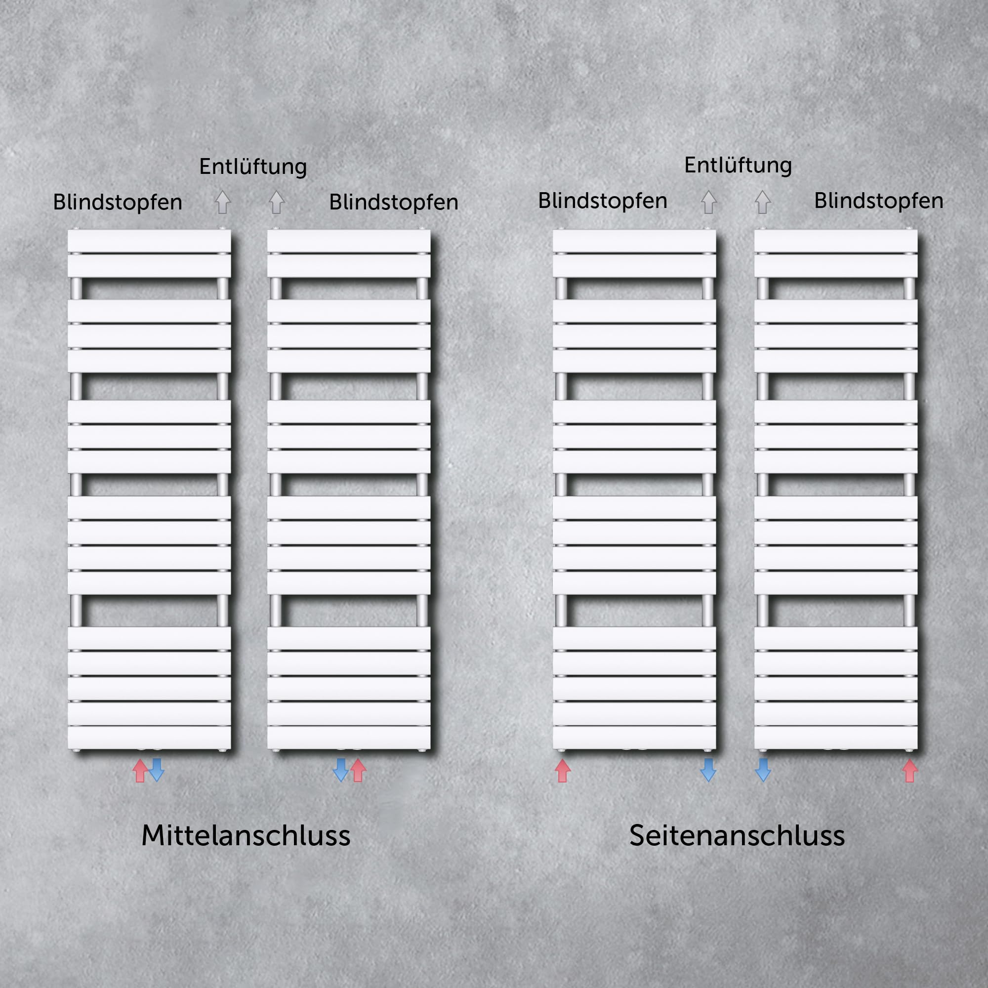 doporro Badheizkörper Design 180x60cm Weiß Paneelheizkörper Horizontal 2in1 Mittelanschluss Seitenanschluss