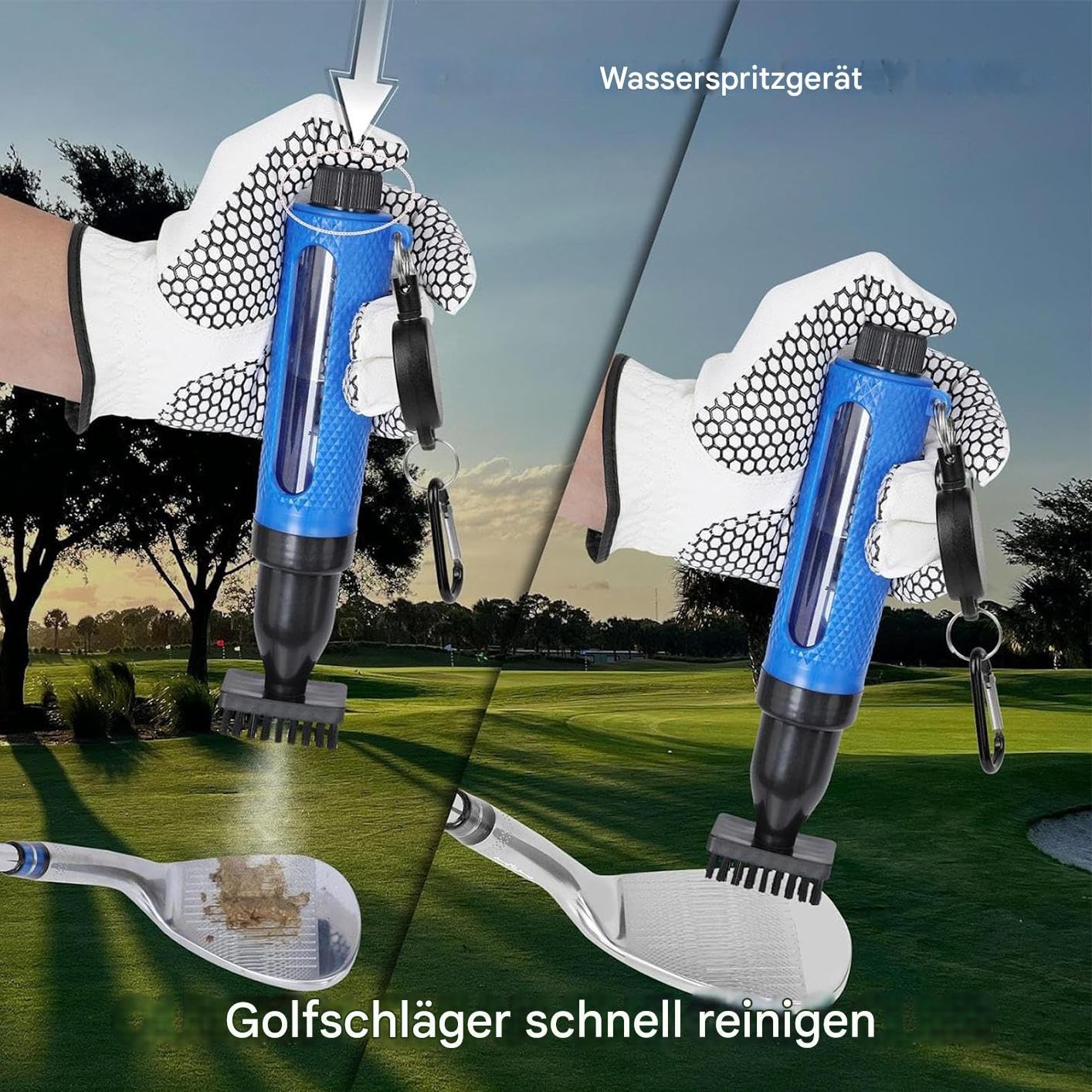 Golfschlägerbürste 3-in-1 – Einziehbar, 4 Farben, Inklusive Reinigungswerkzeugtasche