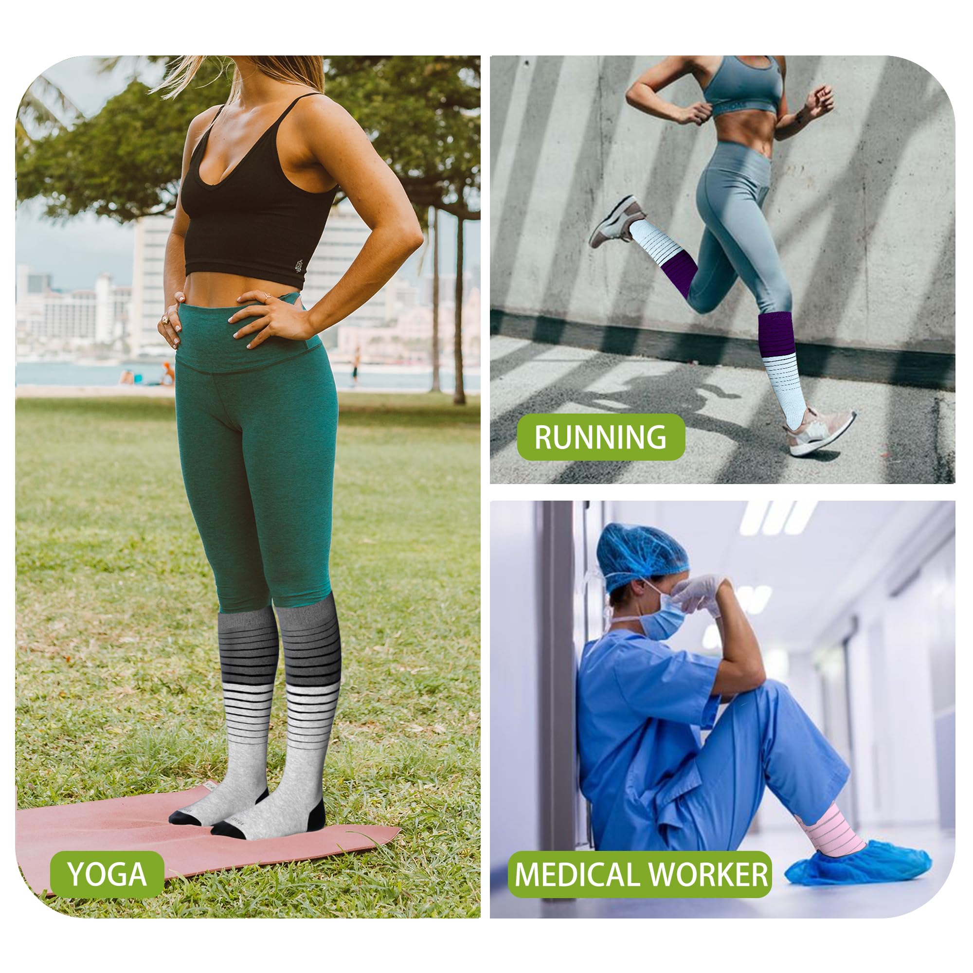 LEVSOX Calcetines de compresión de viscosa para mujeres y hombres, 20-30 mmHg, hasta la rodilla, bonitos calcetines de apoyo para enfermeras, embarazadas, viajes