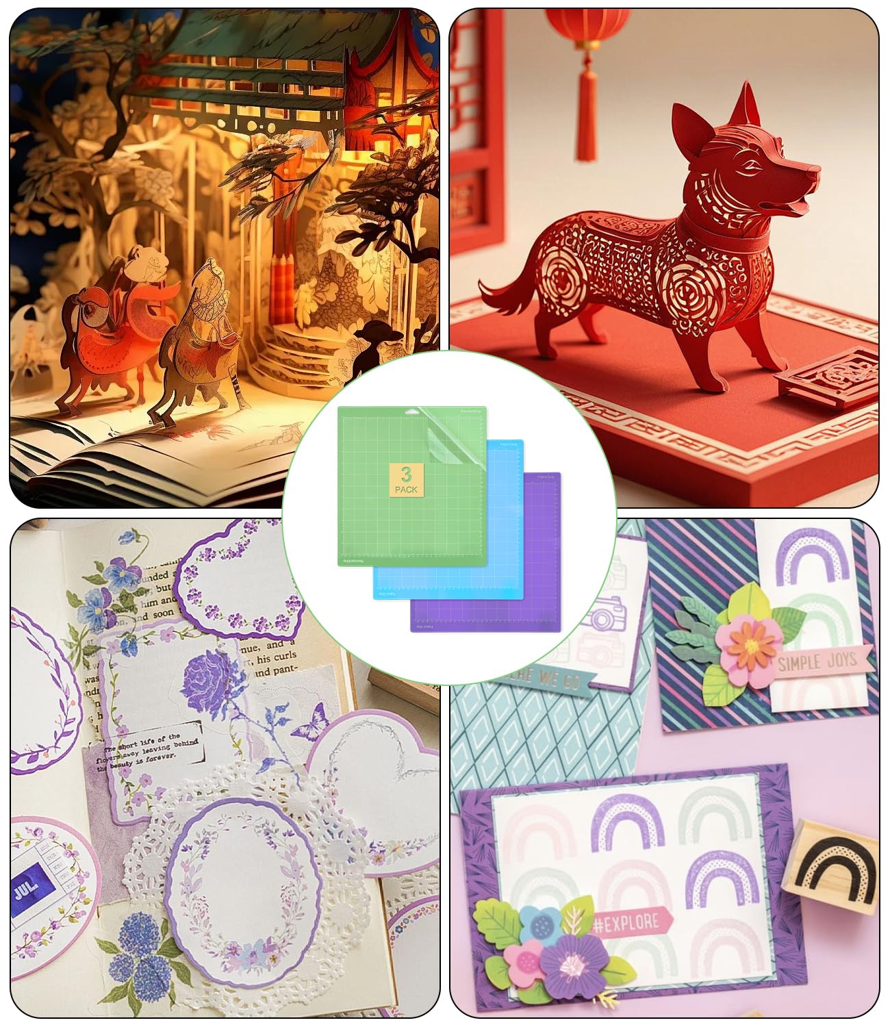 LEAZZLE 3 Piezas 12 x 12 Alfombrilla de Corte para Cricut Maker 3/Explore 3/Air/Air 2, 3 Diferente Adhesivas Tapete de Corte para Cricut, 30,5 x 30,5 CM (StandardGrip/LightGrip/StrongGrip)