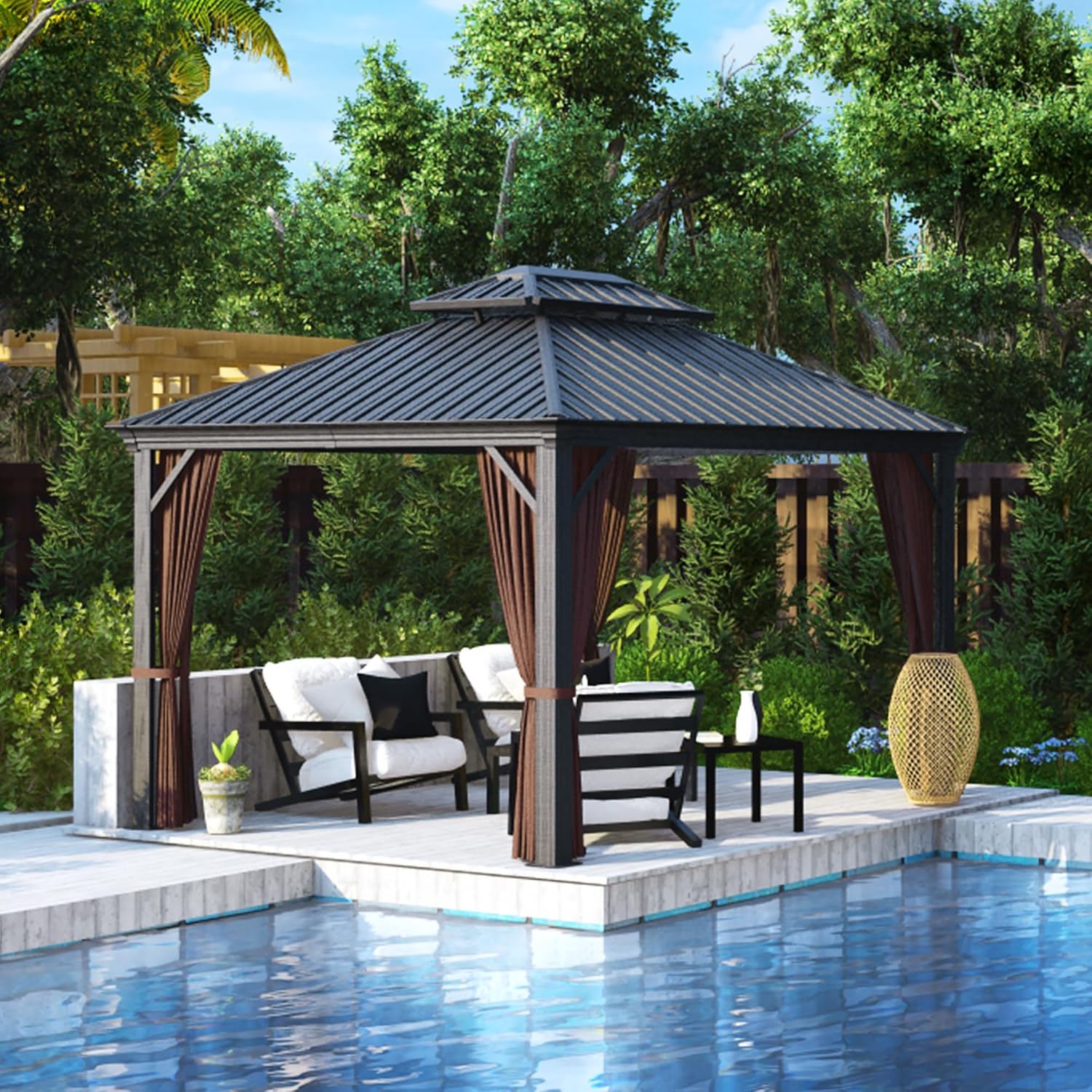 ZEPYARD 10x12 FT Hardtop Gazebo, Metal Outdoor Gazebo with Netting and Curtains