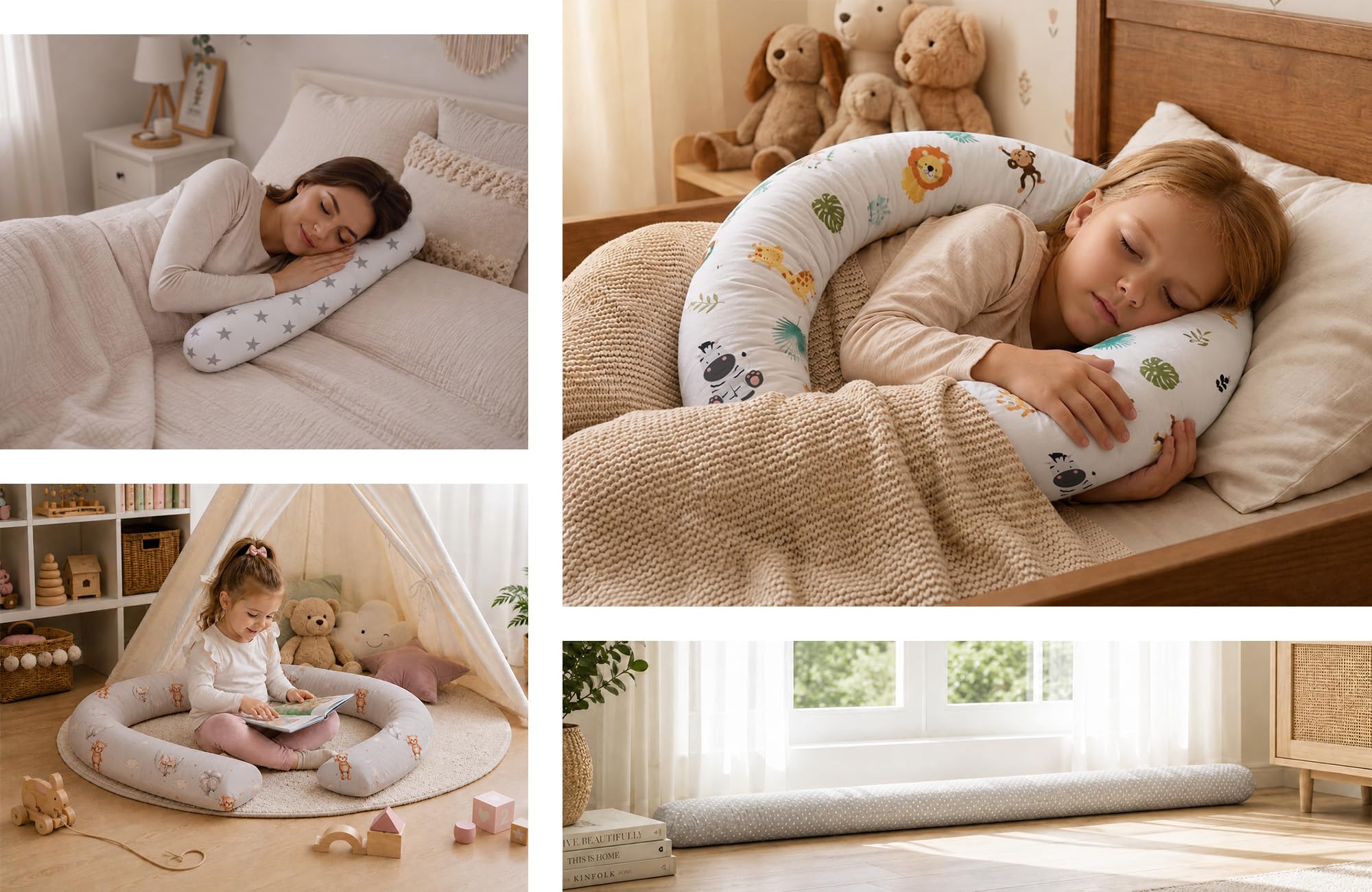Totsy Baby Cuscino XXL a forma di serpente per letto, cuscino da allattamento, cuscino decorativo, protezione per il bordo del letto, paracolpi XL Punti bianchi su grigio 200 cm Certificato Oeko-Tex