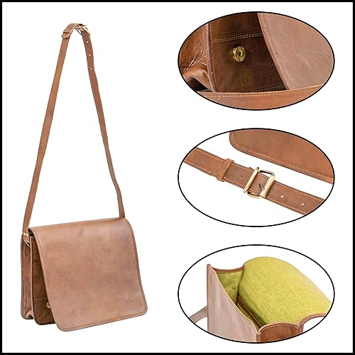 Miniatura 9 de IndianHandoArt - Bolsa de mensajero de cuero real de 16 pulgadas para portátil, maletín, para hombres y mujeres (16 pulgadas mediana)