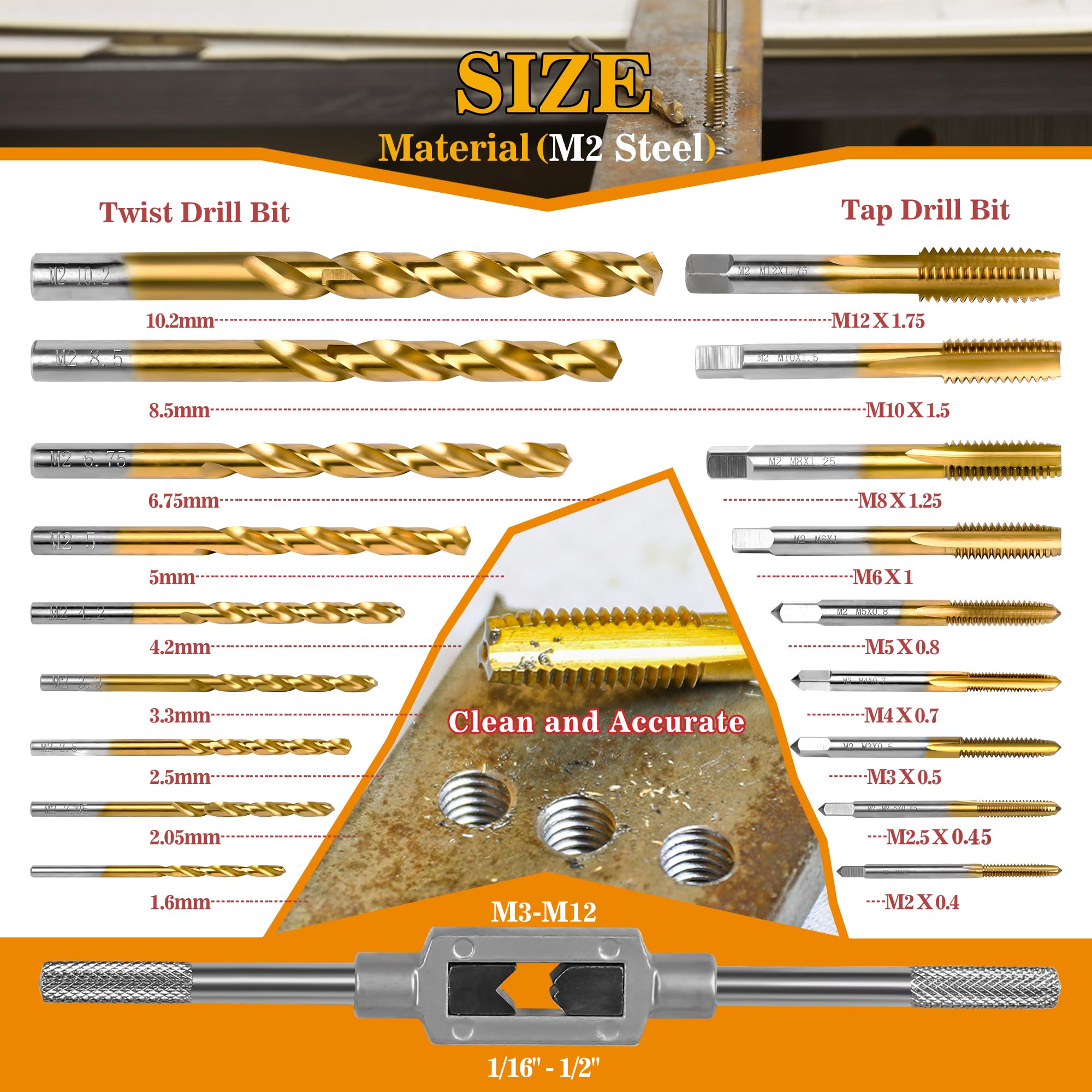 Set Maschi Per Filettatura ASNOMY - Kit Completo 18 Pezzi Con Punte E Giramaschio, Perfetto Per Bricolage E Lavori Di Precisione