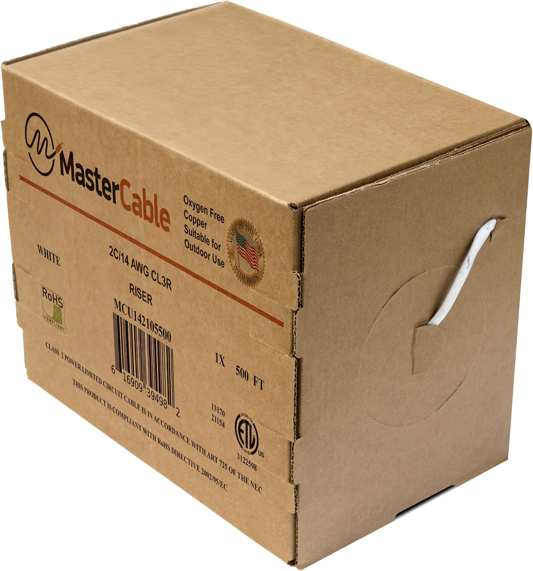 MasterCable - CL3 Rated 2-Conductor Pure Copper Cable USA Made (14 Gauge, 500 FT)