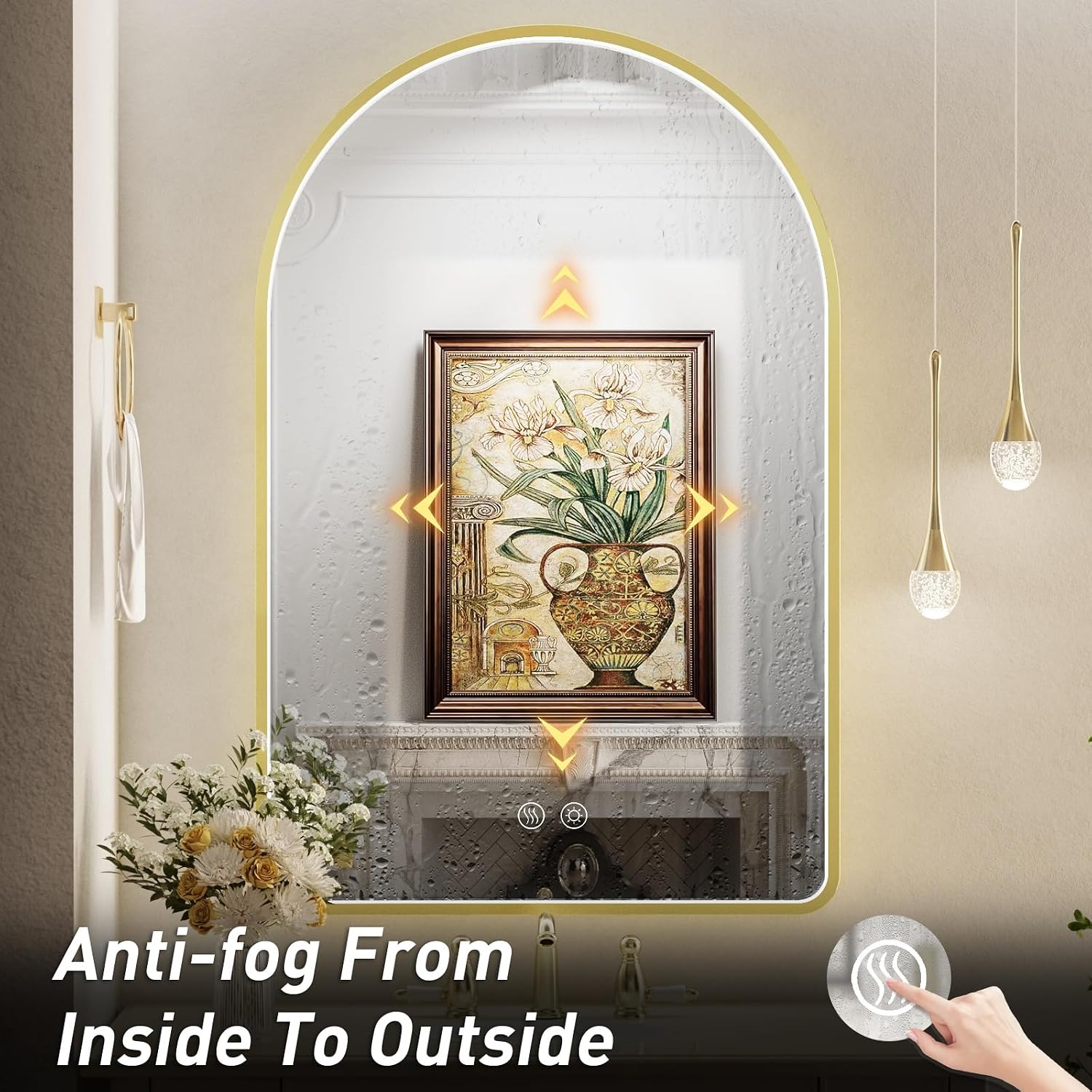 24X36 Inch Arched LED Mirror for Bathroom,3-Color Gold Framed Arched Wall Lighted Vanity Mirror with Lights,Anti-Fog, 3000K/4500K/6000K Dimmable,ETL Listed LED Driver