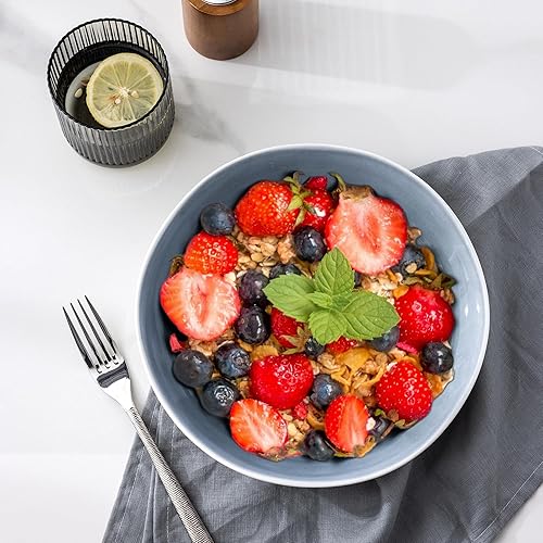 Miniatura 5 de LERATIO 9.75 cuencos de cerámica para pasta, con borde ondulado, 38 onzas, juego de 4 cuencos grandes y anchos para cocina, cuencos modernos de gres