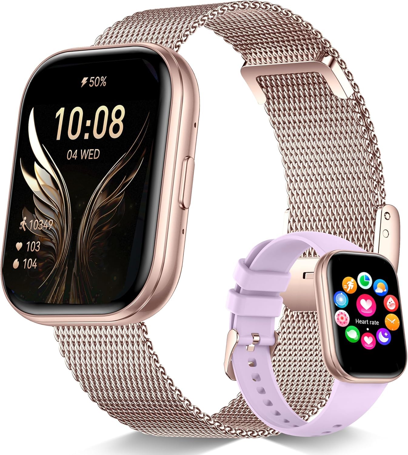 Smartwatch für Damen Herren mit Telefonfunktion,1.75" Fitnessuhr mit Pulsmesser SpO2 Schlafmonitor Schrittzähler IP68 Wasserdicht,120+ Sportmodi Smart Watch Fitness Tracker (Gold)