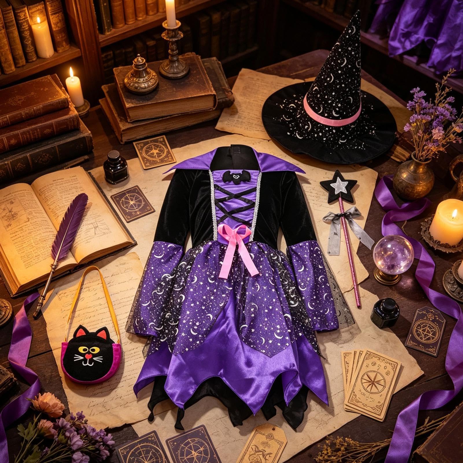 Costume da per Bambina con Cappello Bacchetta Abito Leggero Illuminato