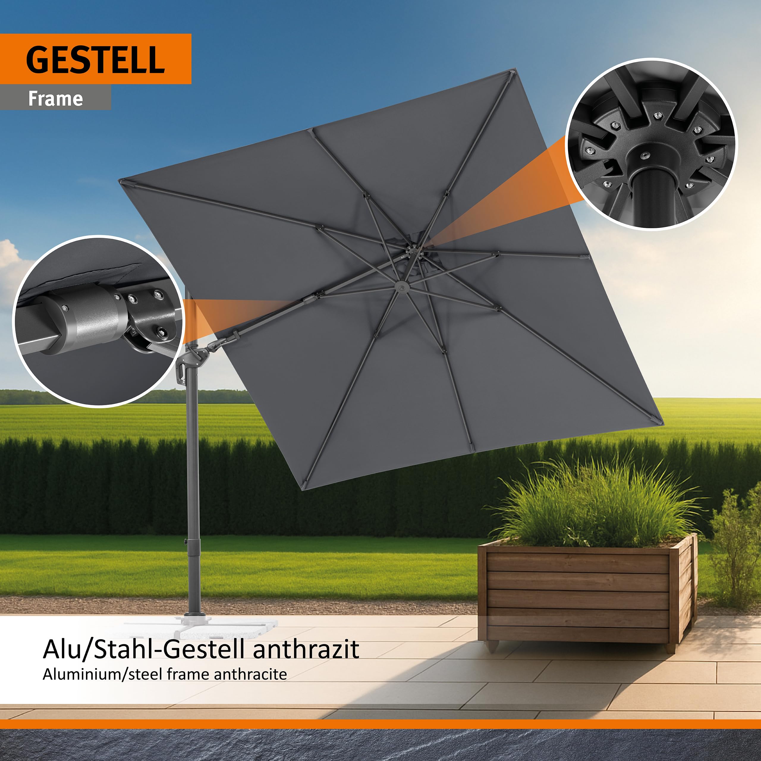 Schneider Sonnenschirm RHODOS TWIST ca. 300 x 300 cm anthrazit, Anthracite