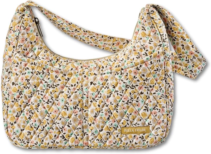 Bella Taylor Blakely, Quilted Shoulder Bag for Women | Lightweight, 5-pocket small quilted hobo bag, secure top zipper, machine washable, spacious design, quality construction