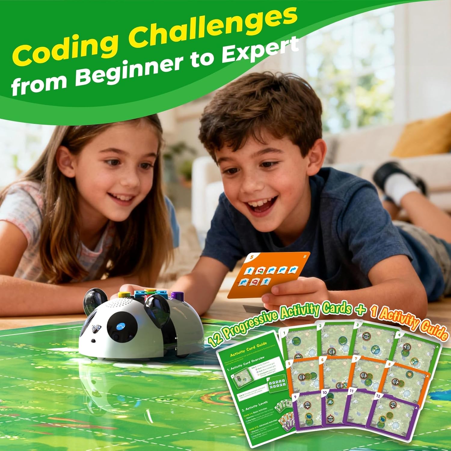 Robot Panda Coding Robot Activity Set - 48 Pieces, Screen-Free STEM Learning Toy with Smart Sensing & Loops, Educational Programming Gift for Kids Ages 4-5