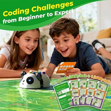 Apitor Robot Panda Coding Robot Activity Set - 48 Pieces, Screen-Free STEM Learning Toy with Smart Sensing & Loops, Educational Programming Gift for Kids Ages 4-5