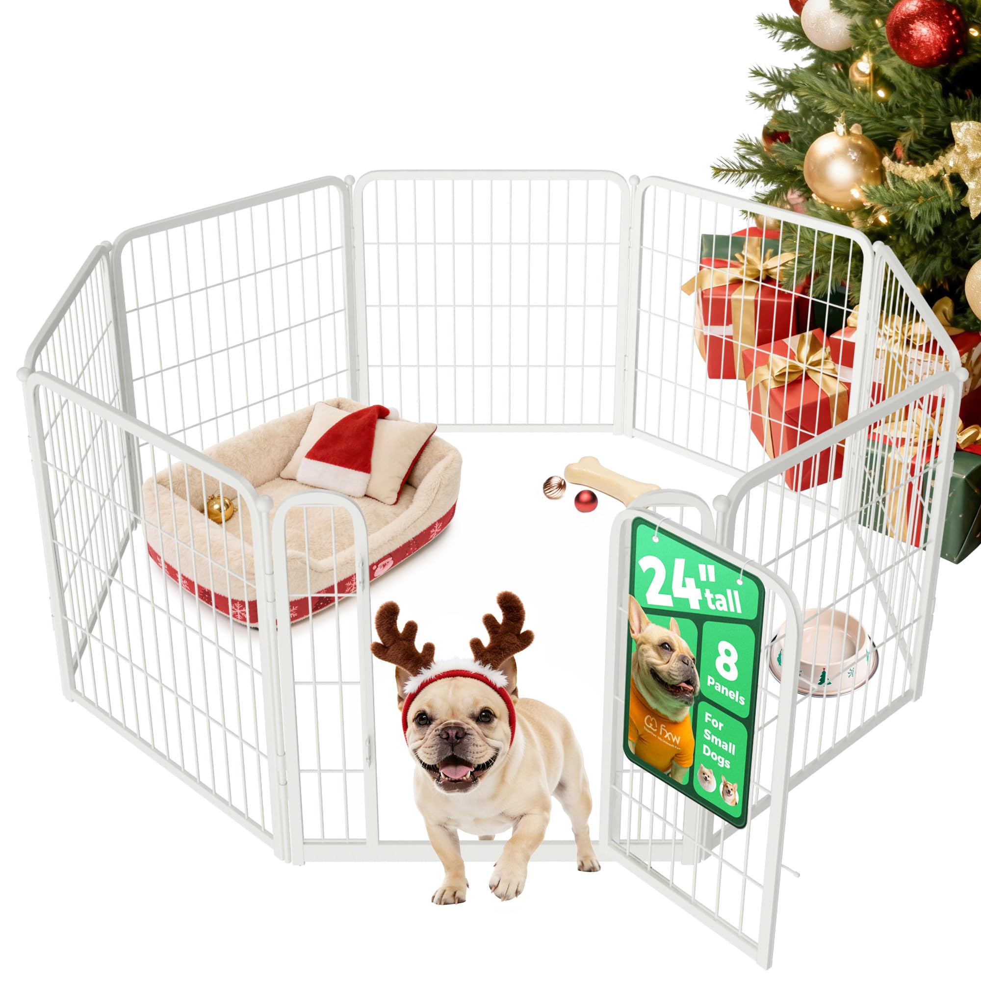 FXW Homeplus Unleashed Indoor Dog Playpen - Stress-Free and Safe Play, Heavy Duty 24 Inch 8 Panels Dog Pen for Puppy and Small Dogs, White│Patented