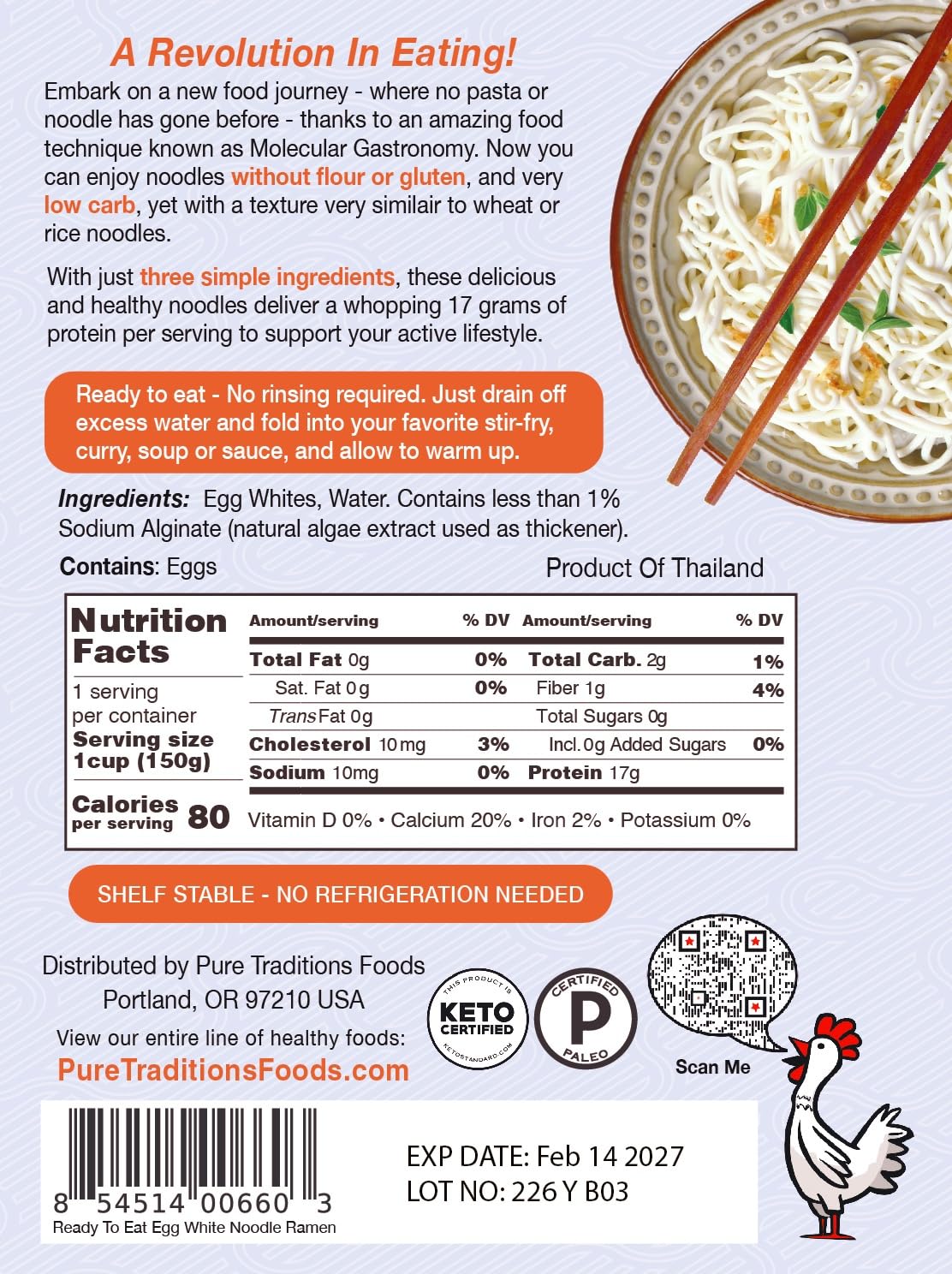 Noodle Revolution - Keto Noodles (Just 2G Carbs), Made From Egg Whites, 17G Protein, Taste & Texture Just Like Real Noodles, Ready To Eat, Keto Certified, Certified Paleo (Ramen, Six). New Package, 50% Bigger!
