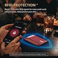 Vista 115 de Buffway - Billetera delgada minimalista de cuero con protección RFID para hombre y mujer Café Lichee