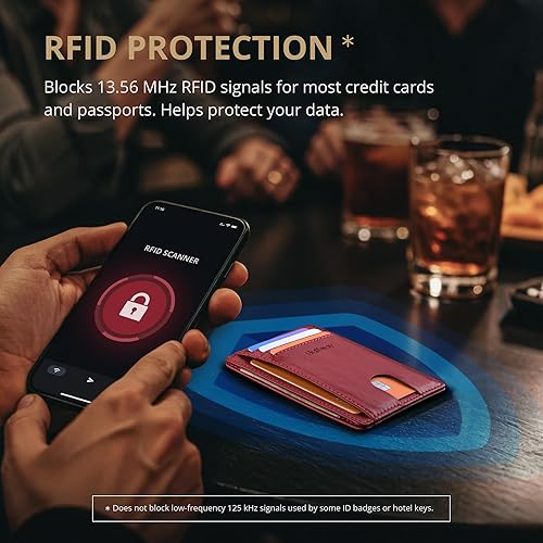 Miniatura 125 de Buffway - Billetera delgada minimalista de cuero con protección RFID para hombre y mujer