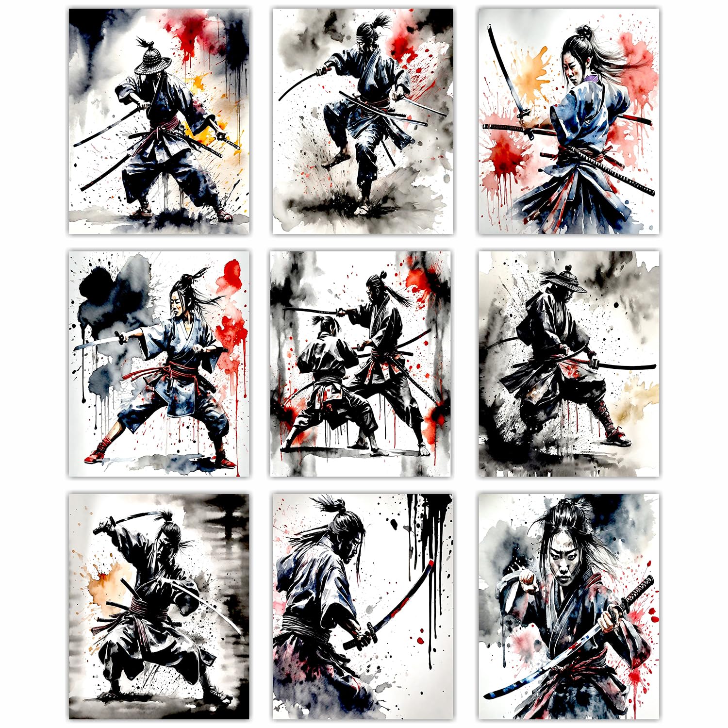Buy Japanese Samurai Wall Art - Samurai Figure Warrior s Red and Black ...