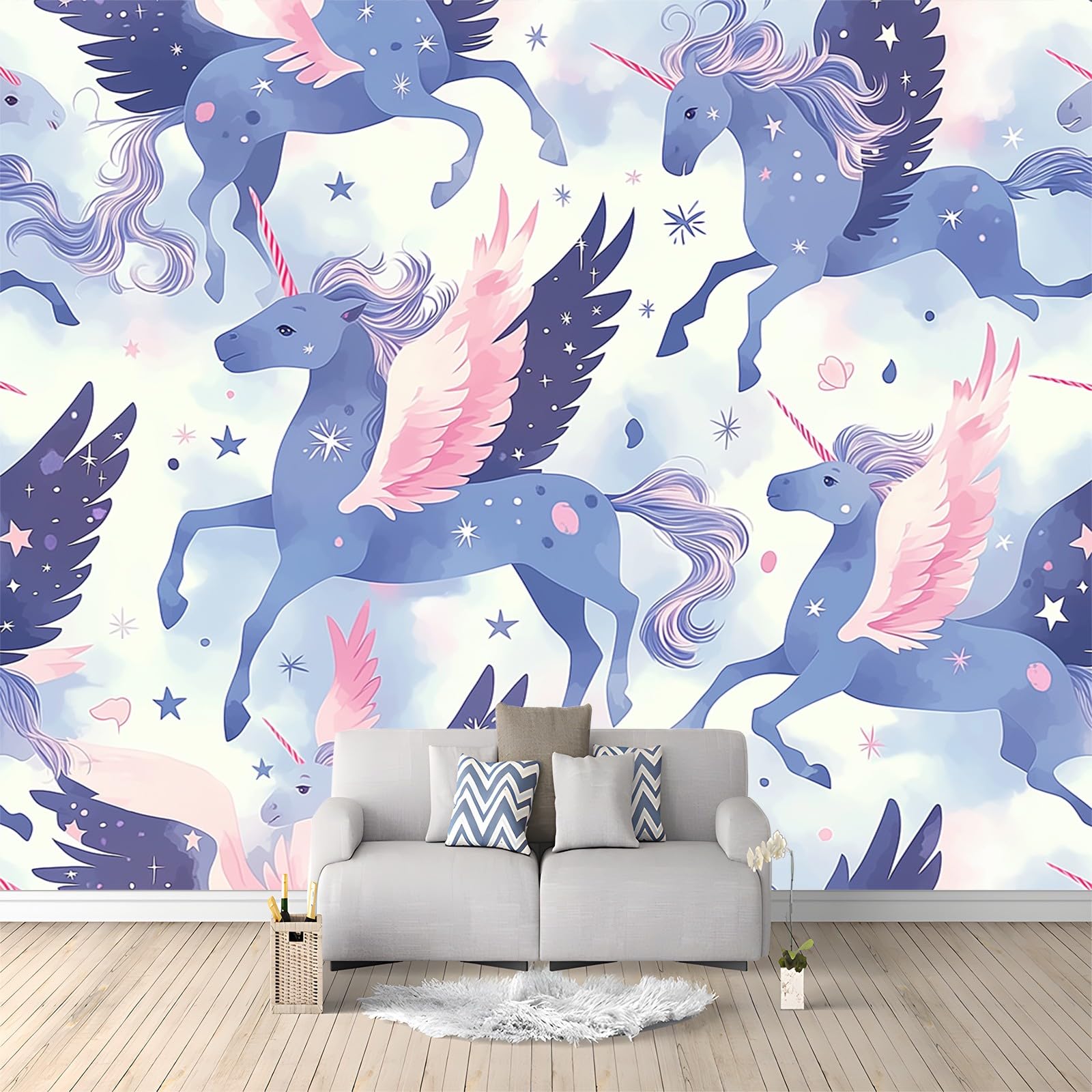 Papier peint licorne intissé lavable de 300 x 210 cm pour décoration mur TV