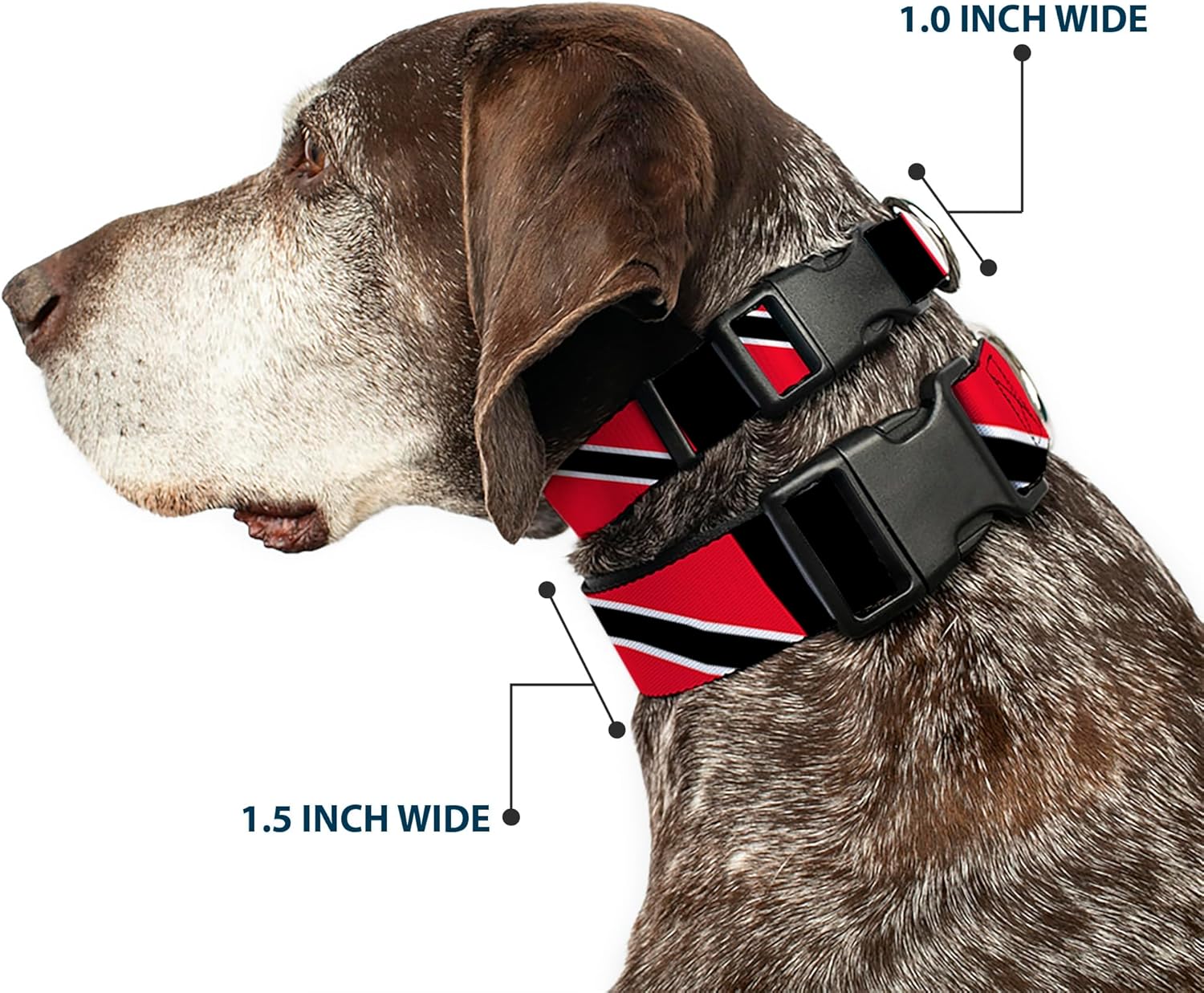 Buckle-Down Plastic Clip Collar - Trinidad & Tobago Flags/Black Block - 1.5" Wide - Fits 18-32" Neck - Large