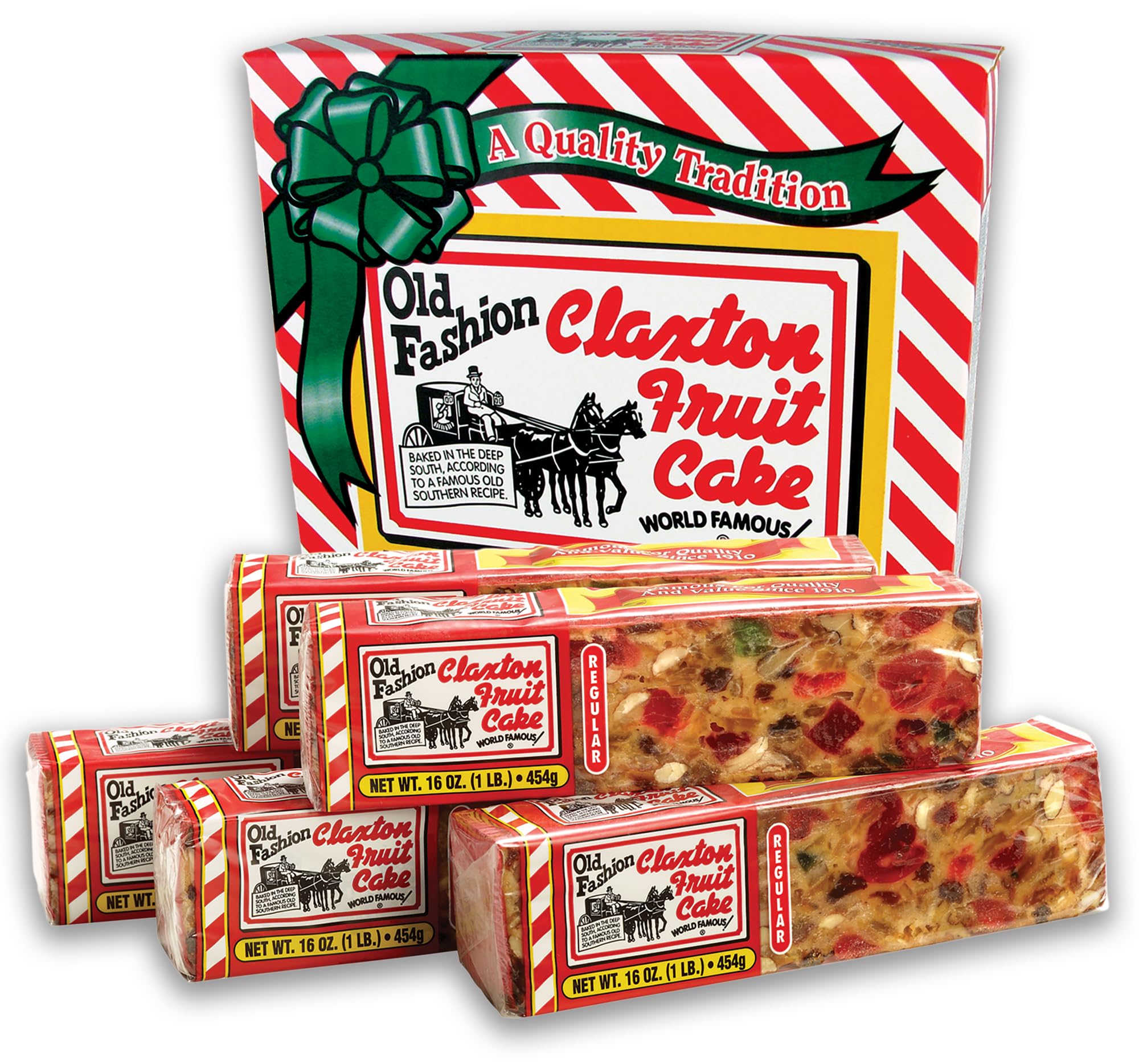Claxton Fruit Cake – 5-1 lb Regular Recipe Loaves | Individually Wrapped | Packaged in Signature Red-and-White Gift Carton | Old-Fashioned Holiday Fruitcake Since 1910 | 5 Pack