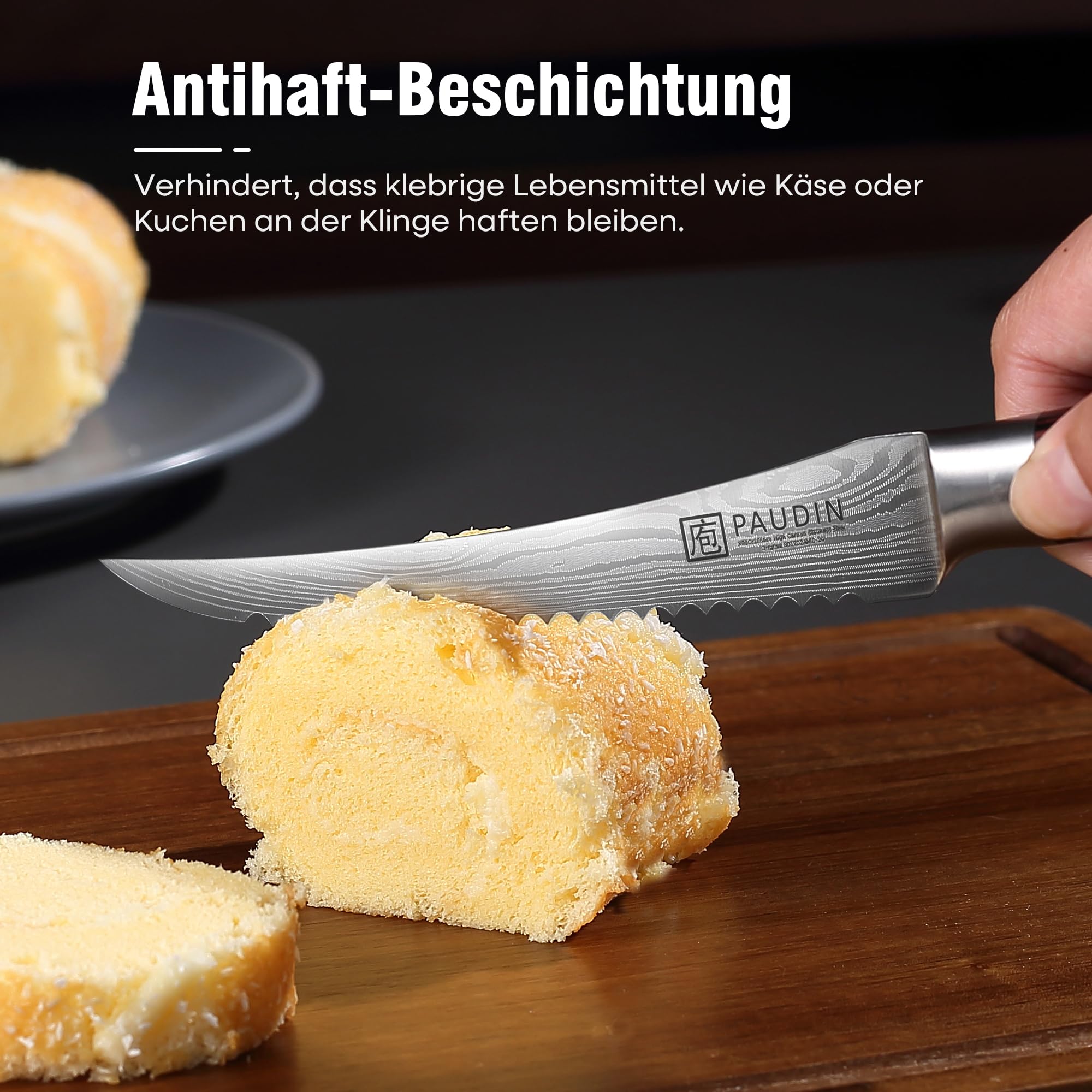 PAUDIN Tomatenmesser 13 CM, Professionelles Küchenmesser für Tomaten, Messer für weiches Obst und Gemüse, Anti-Haft frühstücksmesser, buttermesser mit Scharfes Klinge und Ergonomischer Holzgriff