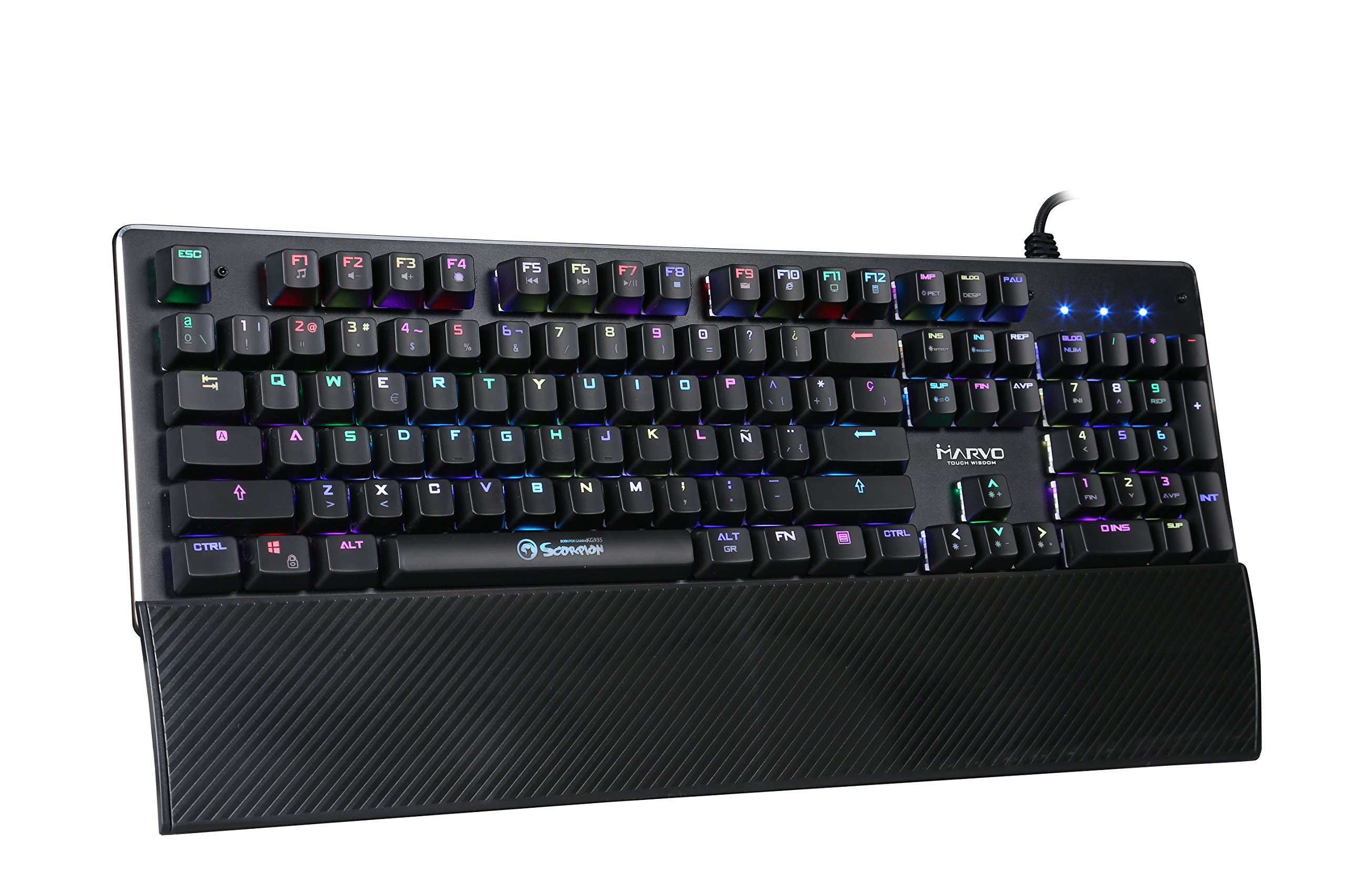 Scorpion - Teclado Gaming, Modelo MA-KG935 SP, Diseño Ergonómico, Alta Calidad y Resistencia, Anti-Ghosting, Teclas Mecánicas y Retroiluminadas, 55 gr de Presión, Color Negro
