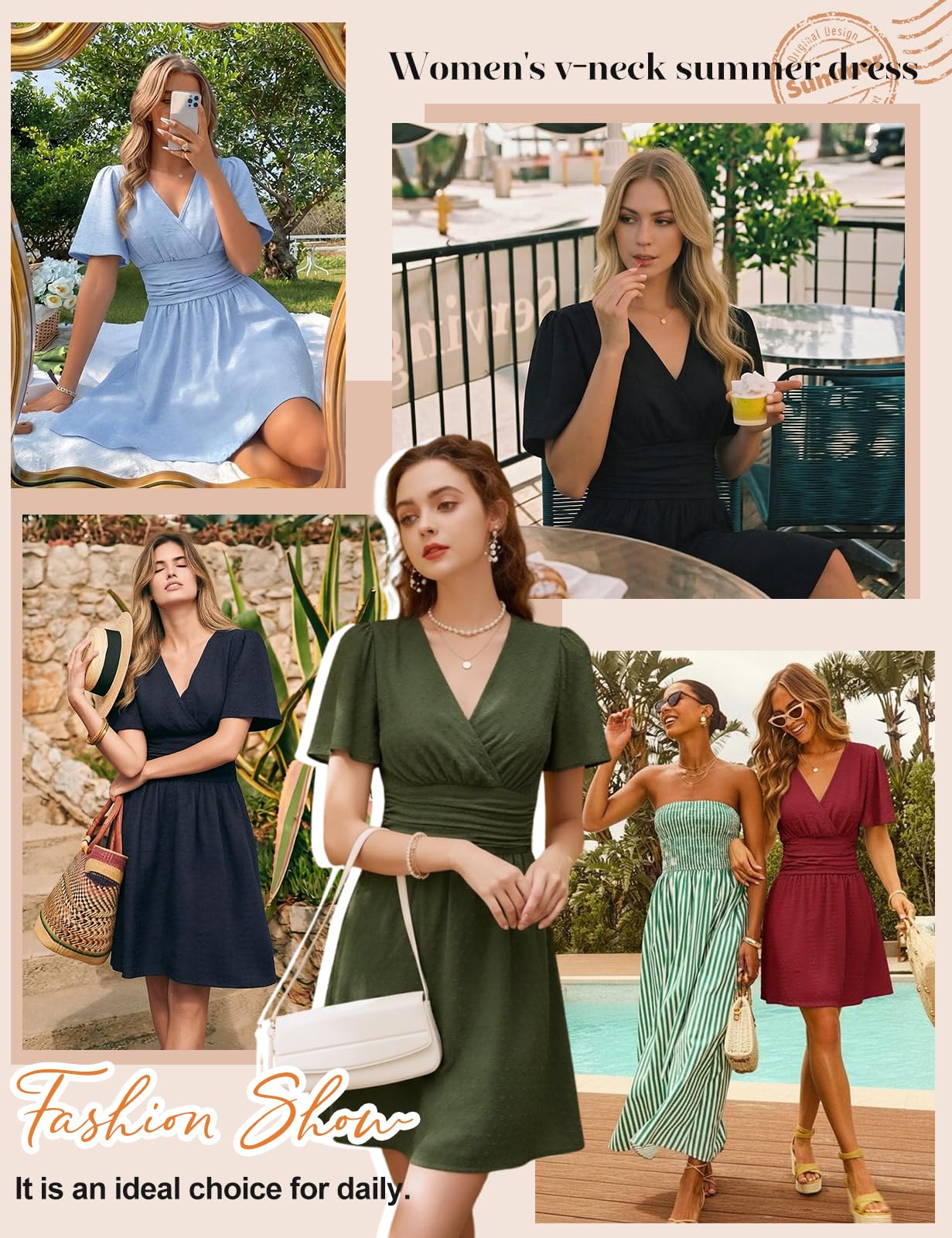 HEEKPEK Abito Estivo Donna Scollo a V Vestito Donna Elegante Manica Corta Casual Vestiti Estivi Corti Leggero Mini Abiti Vita Alta Linea A Vestitino Mare da Spiaggia Festa Matrimonio