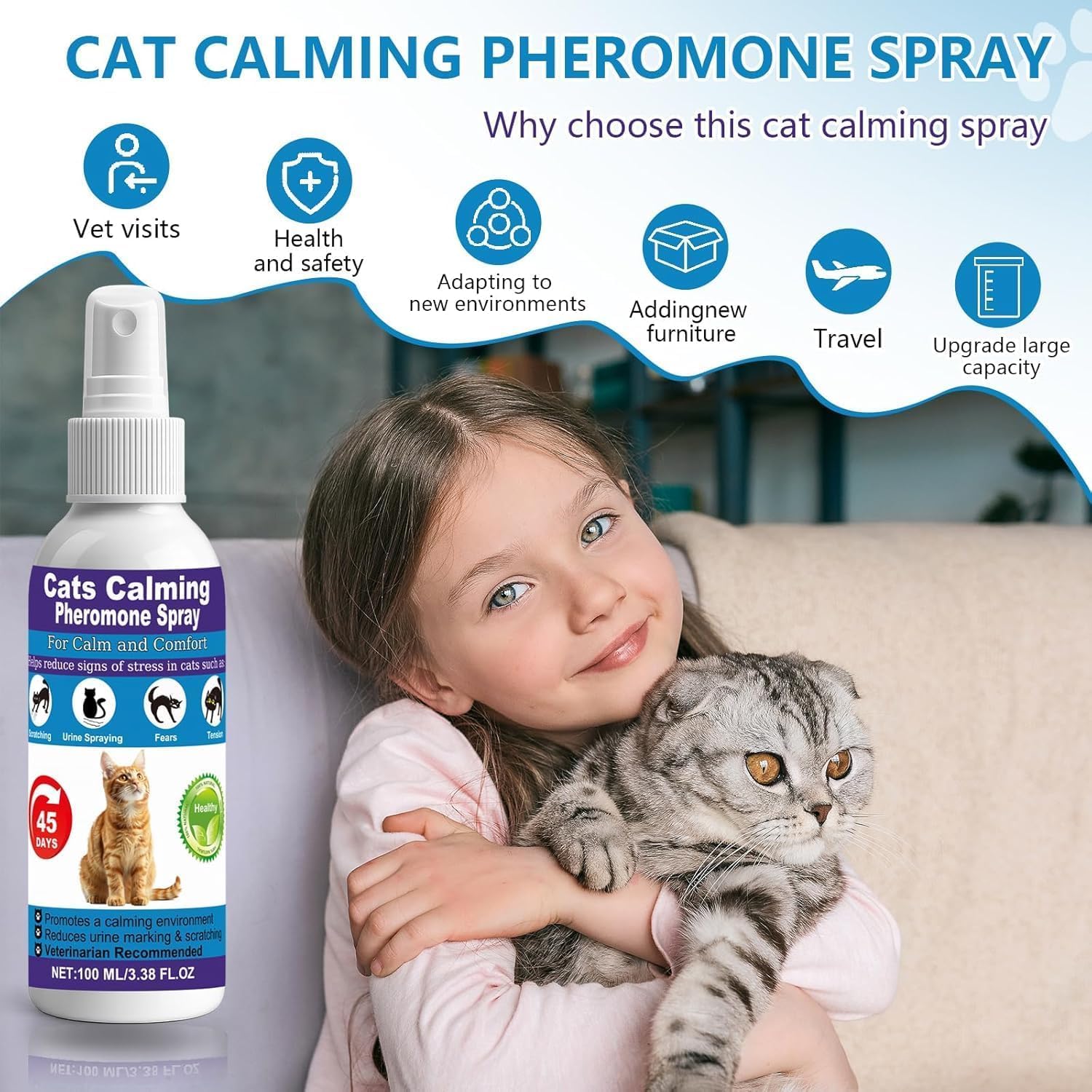 RNLBNMP Cat Calming Spray, 15% F3 Cat Pheromone Spray to Help Calm During Travel and Stress and Reduce Urine Spraying, Scratching, Excessive Grooming & Aggression 2 * 100mL - image 2
