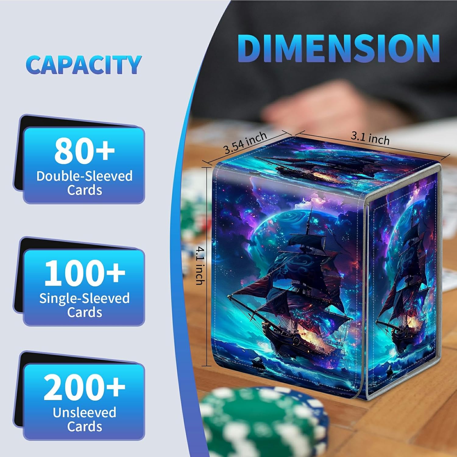 Card Deck Box for Trading Cards, MTG Commander Deck Box Fits 100+ Single Sleeved Cards, Leather Magnetic Card Storage Box for YuGiOh TCG CCG Cards, Pirate Ship