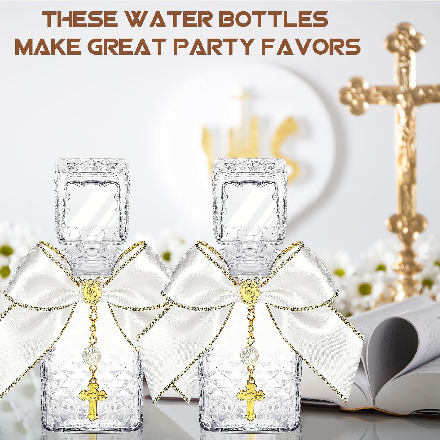 Chuangdi 40 Pcs 20 Set Water Bottles Baptism Favors 50ml Empty Glass Container with Cork for Guest First Communion Church Wedding Party Favors Jerusalem Gifts Catholic Christian